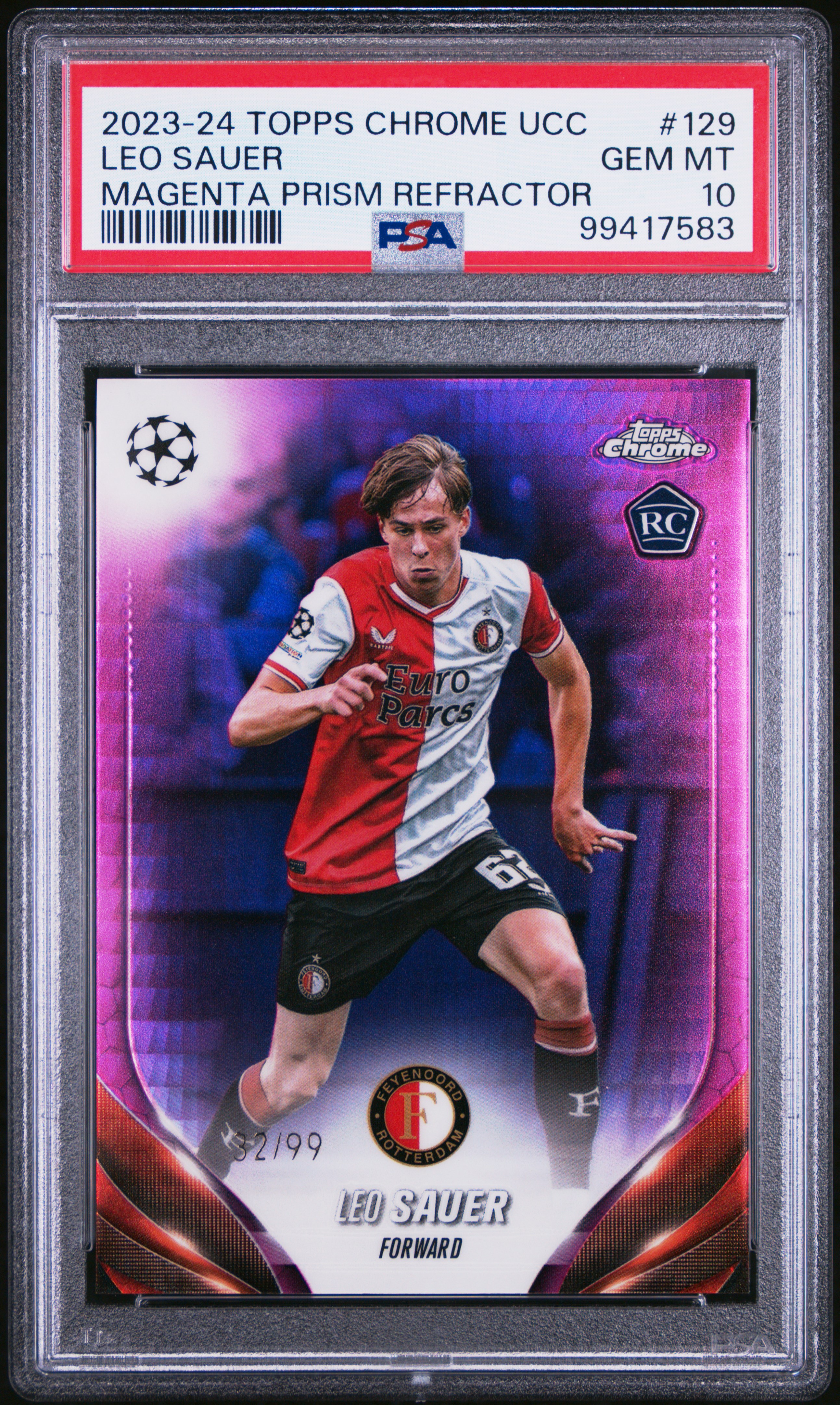 2023-24 Topps Chrome Uefa Club Competitions Leo Sauer #129 (Magenta Prism Refractor) Gem Mt 10 front