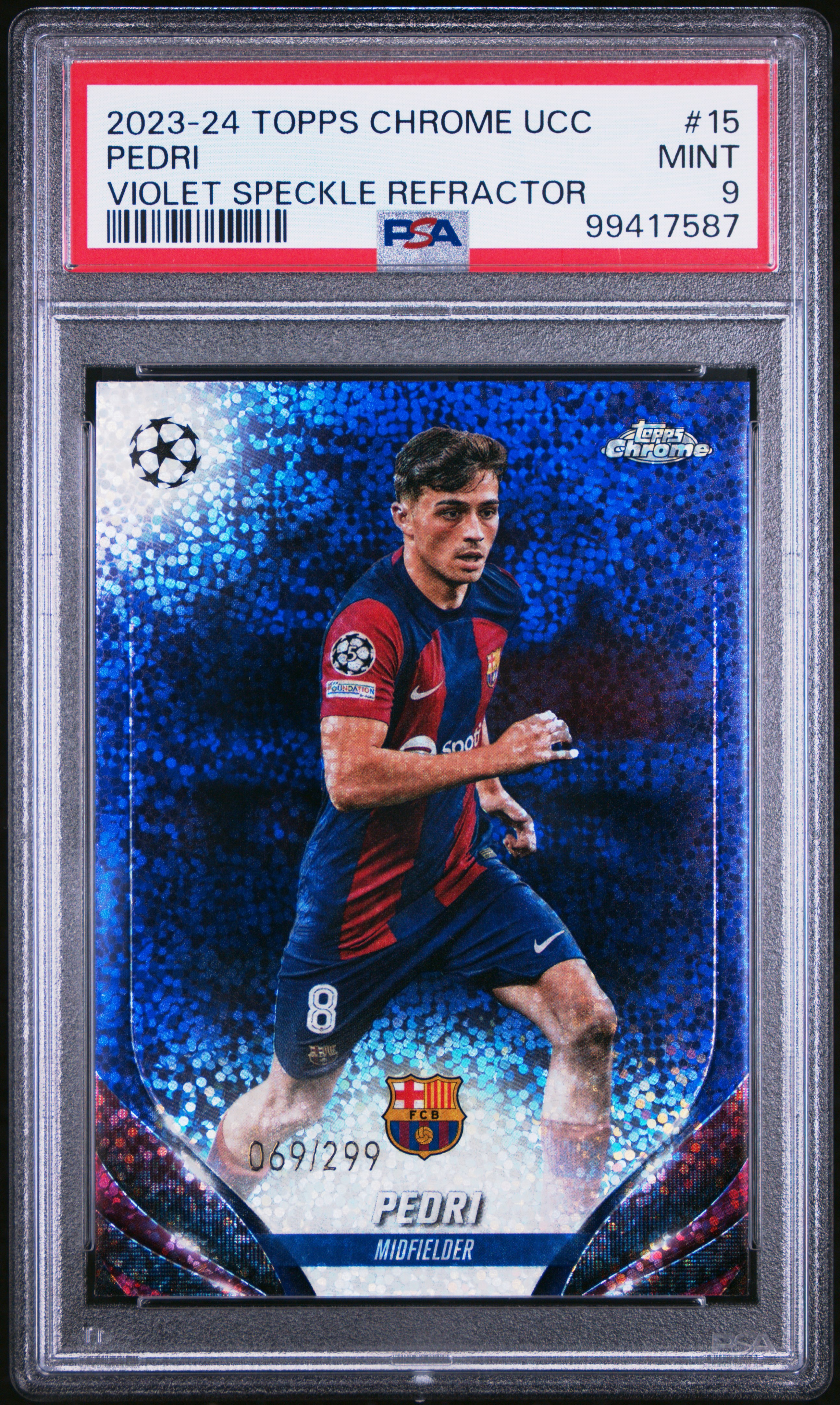 2023-24 Topps Chrome Uefa Club Competitions Pedri #15 (Violet Speckle Refractor) Mint 9 front
