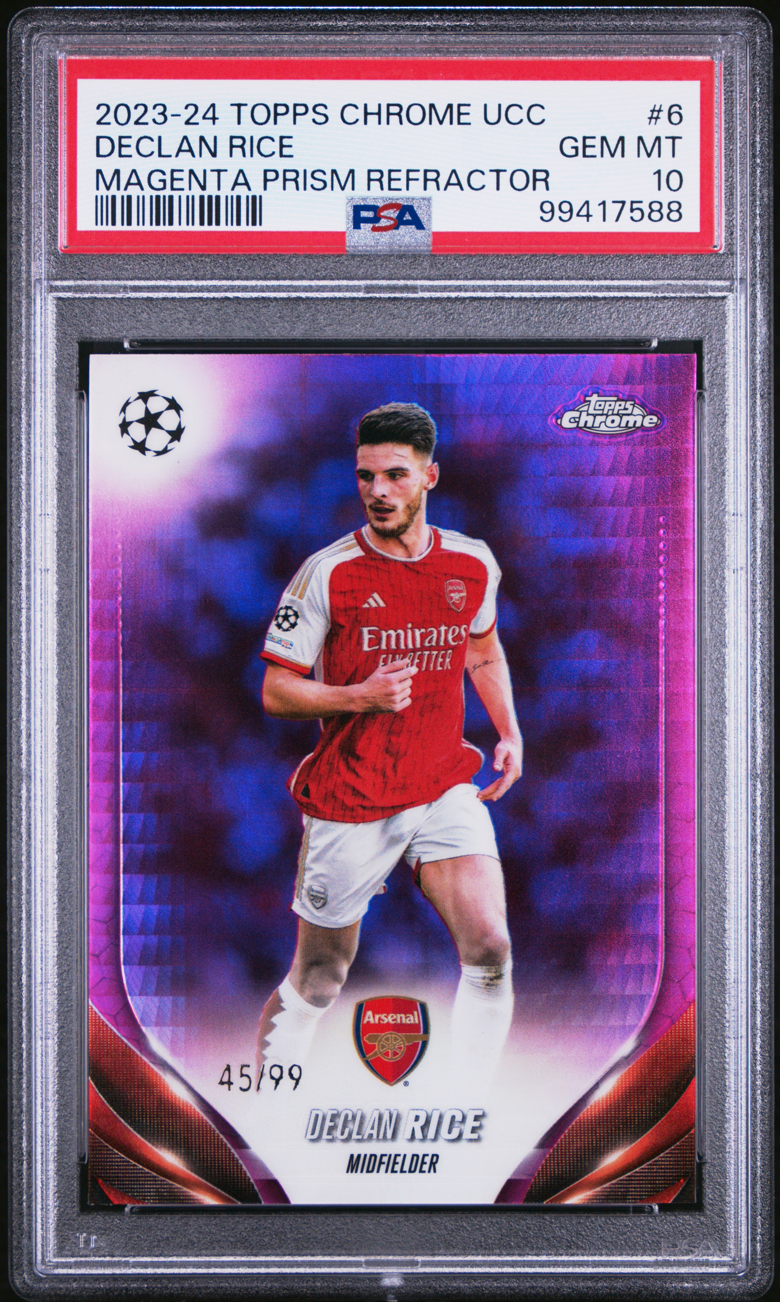 2023-24 Topps Chrome Uefa Club Competitions Declan Rice #6 (Magenta Prism Refractor) Gem Mt 10 front