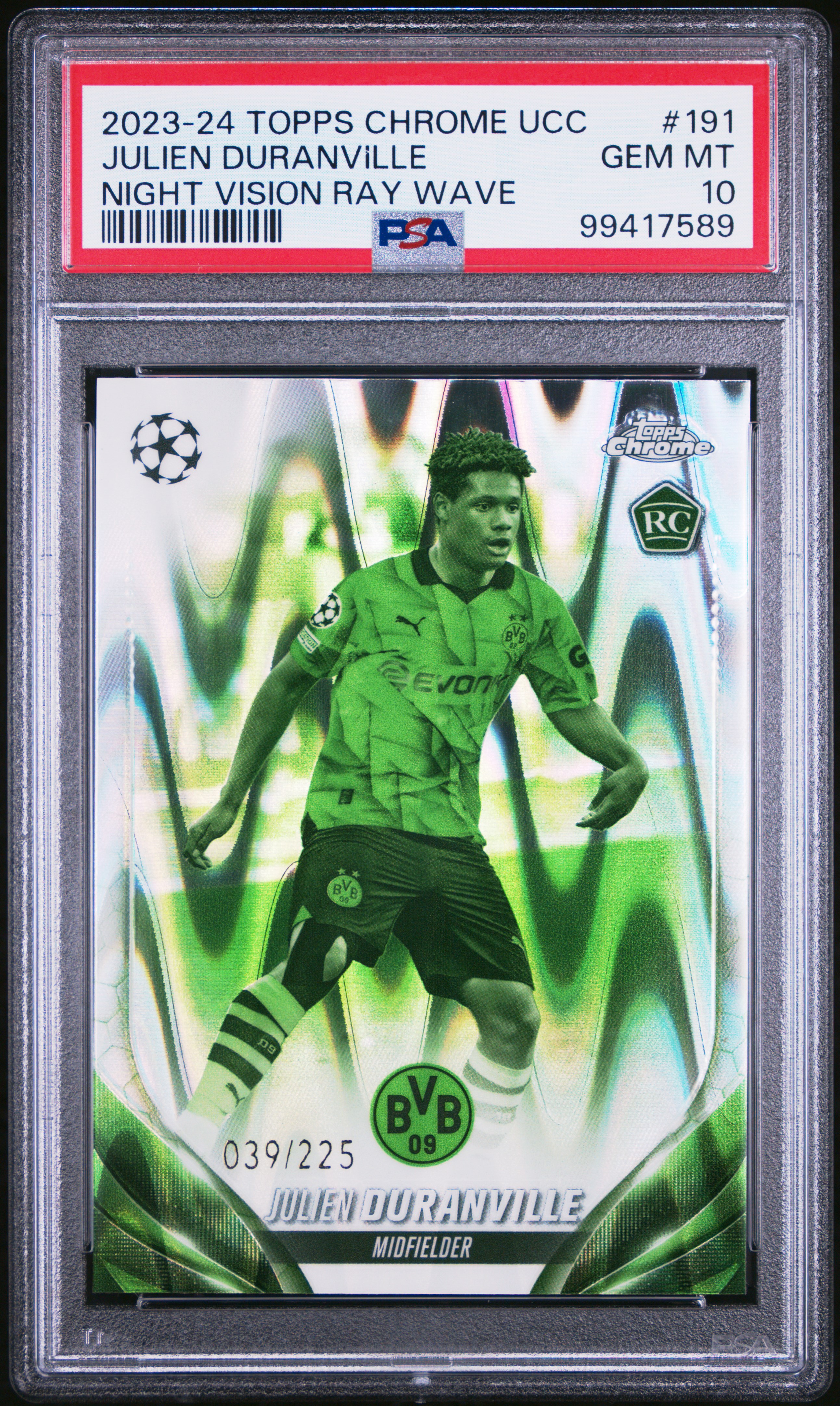 2023-24 Topps Chrome Uefa Club Competitions Julien Duranville #191 (Night Vision Ray Wave) Gem Mt 10 front