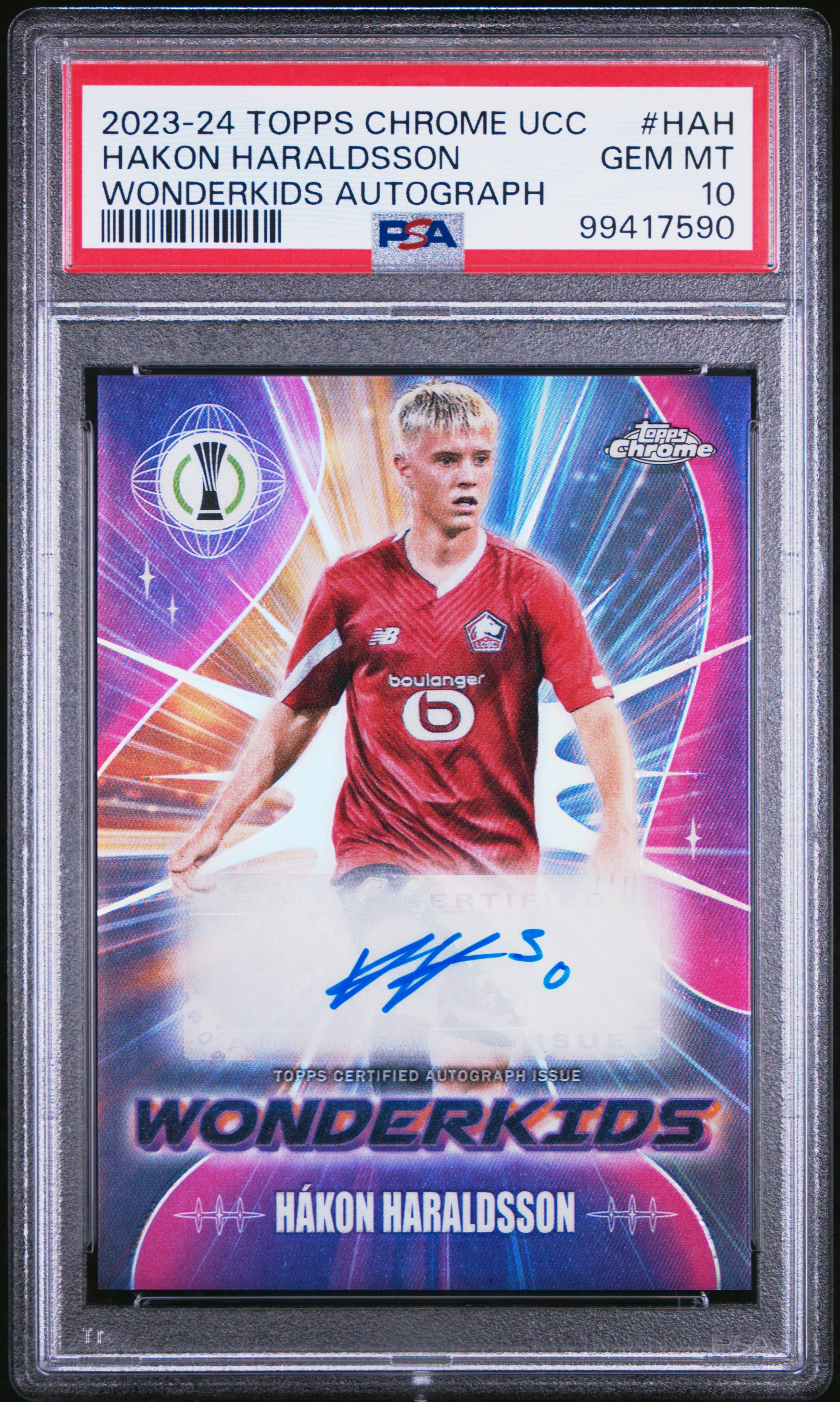 2023-24 Topps Chrome Uefa Club Competitions Wonderkids Autographs Hakon Haraldsson #Hah Gem Mt 10 front