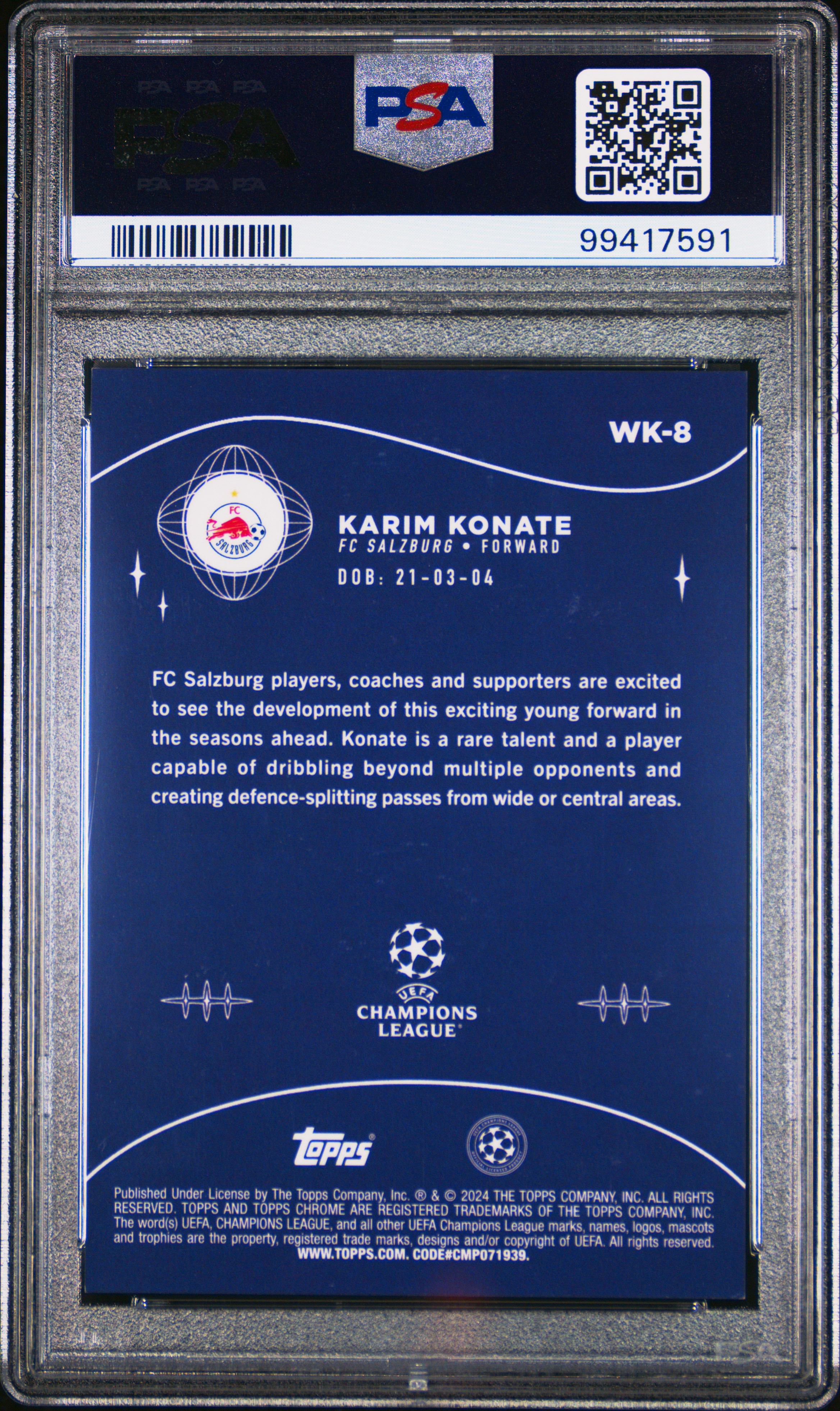 2023-24 Topps Chrome Uefa Club Competitions Wonderkids Karim Konate #Wk8 (Wonderkids-Blue Wave) Nm-Mt 8 back