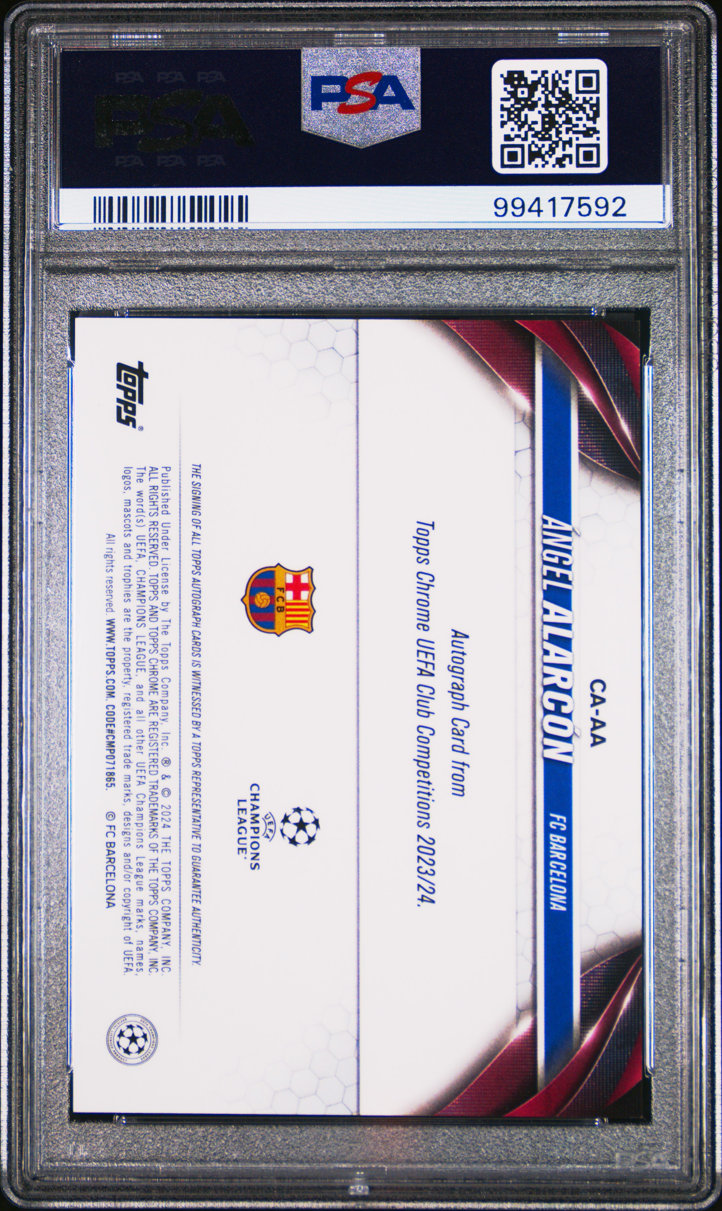 2023-24 Topps Chrome Uefa Club Competitions Chrome Autographs Angel Alarcon #Aa Gem Mt 10 back