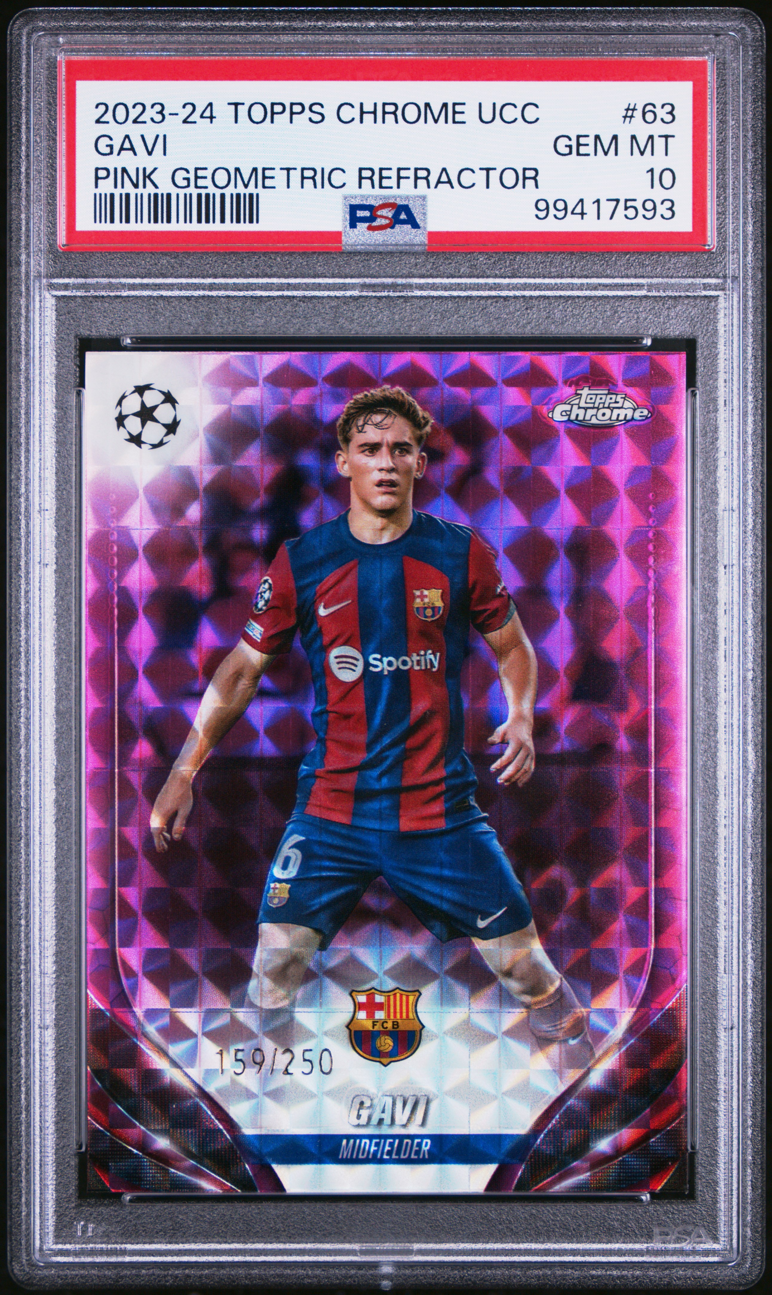 2023-24 Topps Chrome Uefa Club Competitions Gavi #63 (Pink Geometric Refractor) Gem Mt 10 front