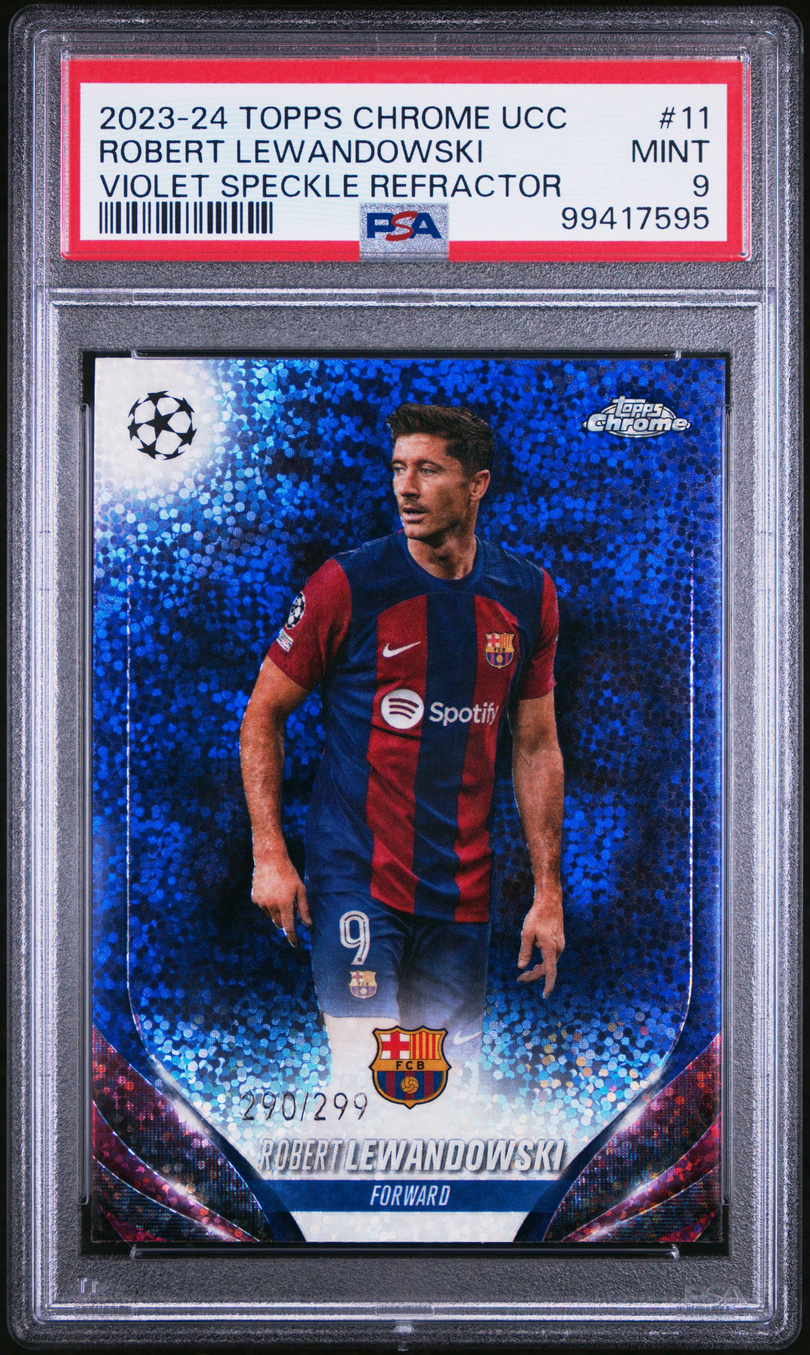 2023-24 Topps Chrome Uefa Club Competitions Robert Lewandowski #11 (Violet Speckle Refractor) Mint 9 front
