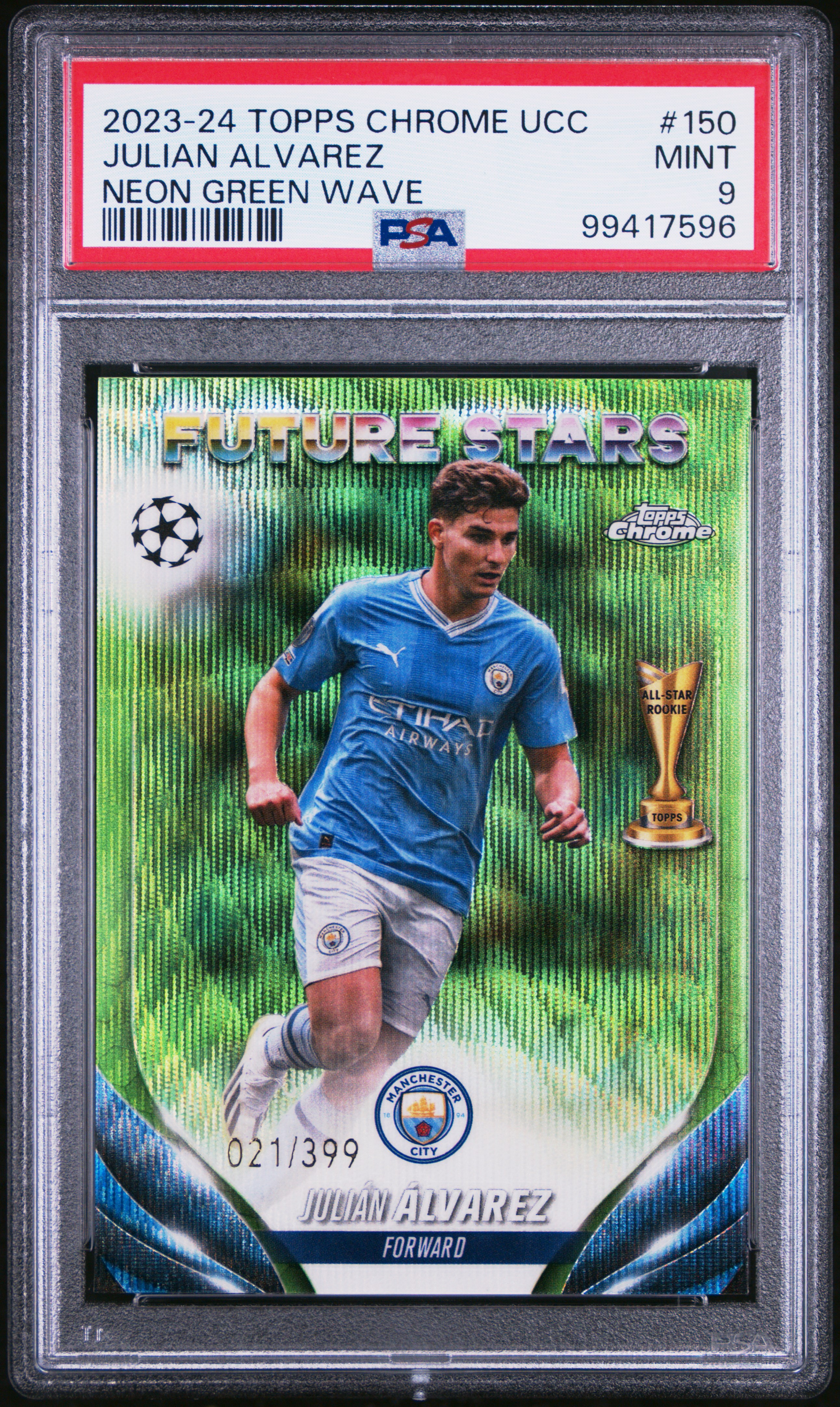 2023-24 Topps Chrome Uefa Club Competitions Julian Alvarez #150 (Neon Green Wave) Mint 9 front