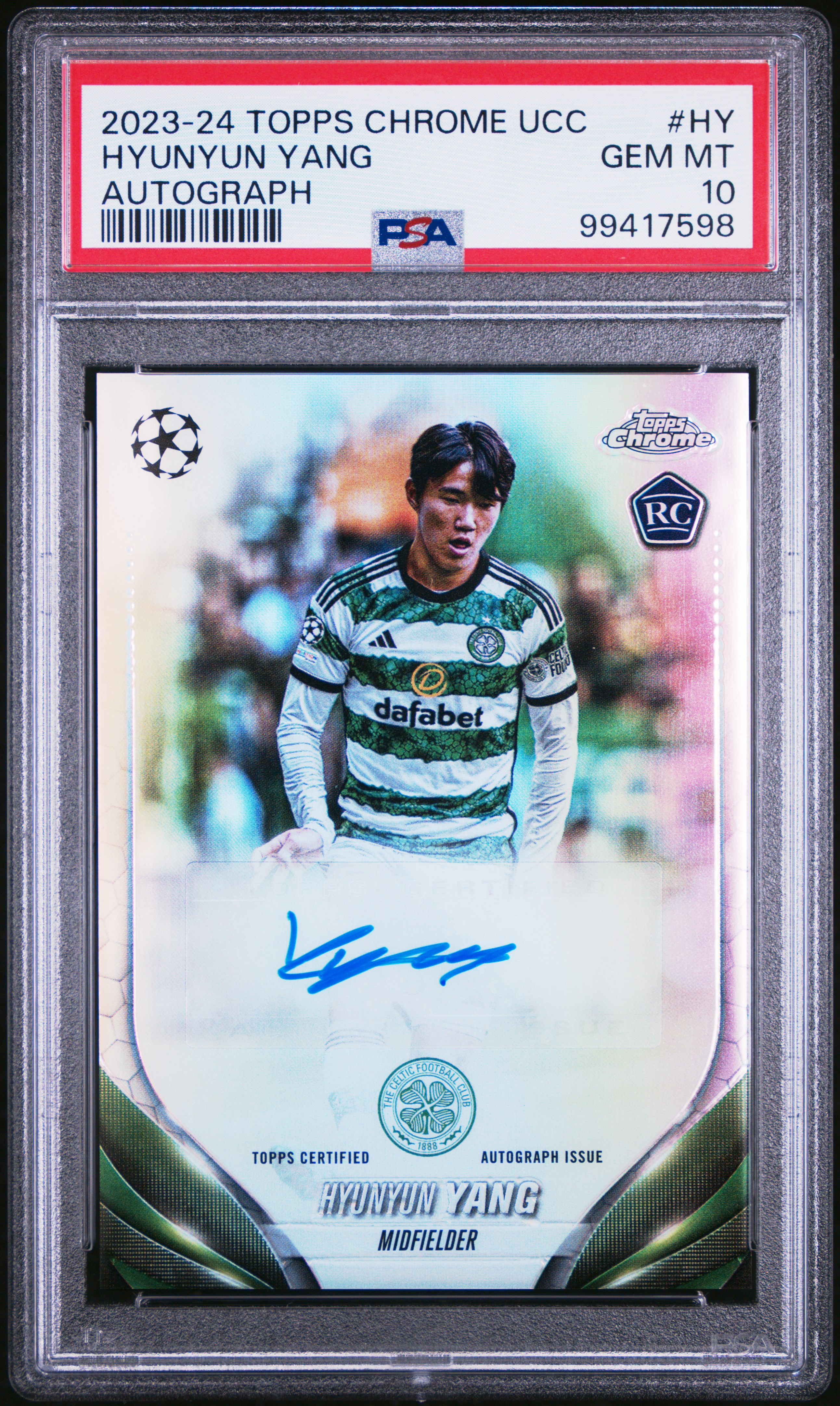 2023-24 Topps Chrome Uefa Club Competitions Chrome Autographs Hyunyun Yang #Hy Gem Mt 10 front
