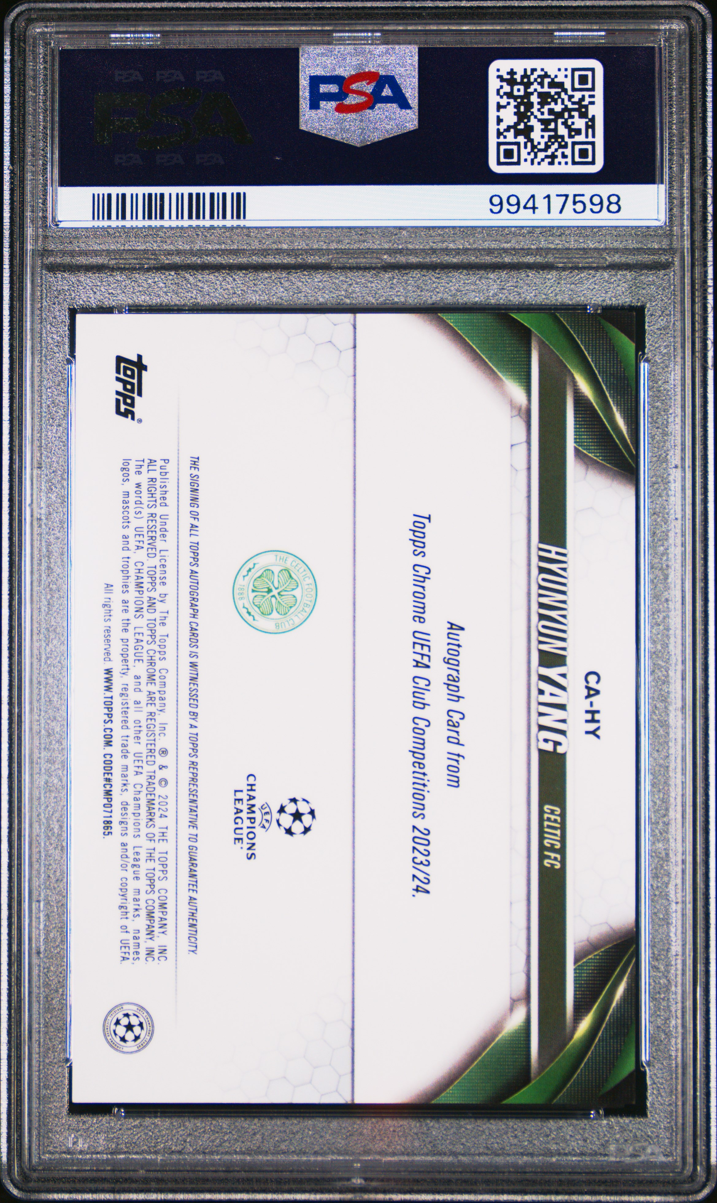 2023-24 Topps Chrome Uefa Club Competitions Chrome Autographs Hyunyun Yang #Hy Gem Mt 10 back