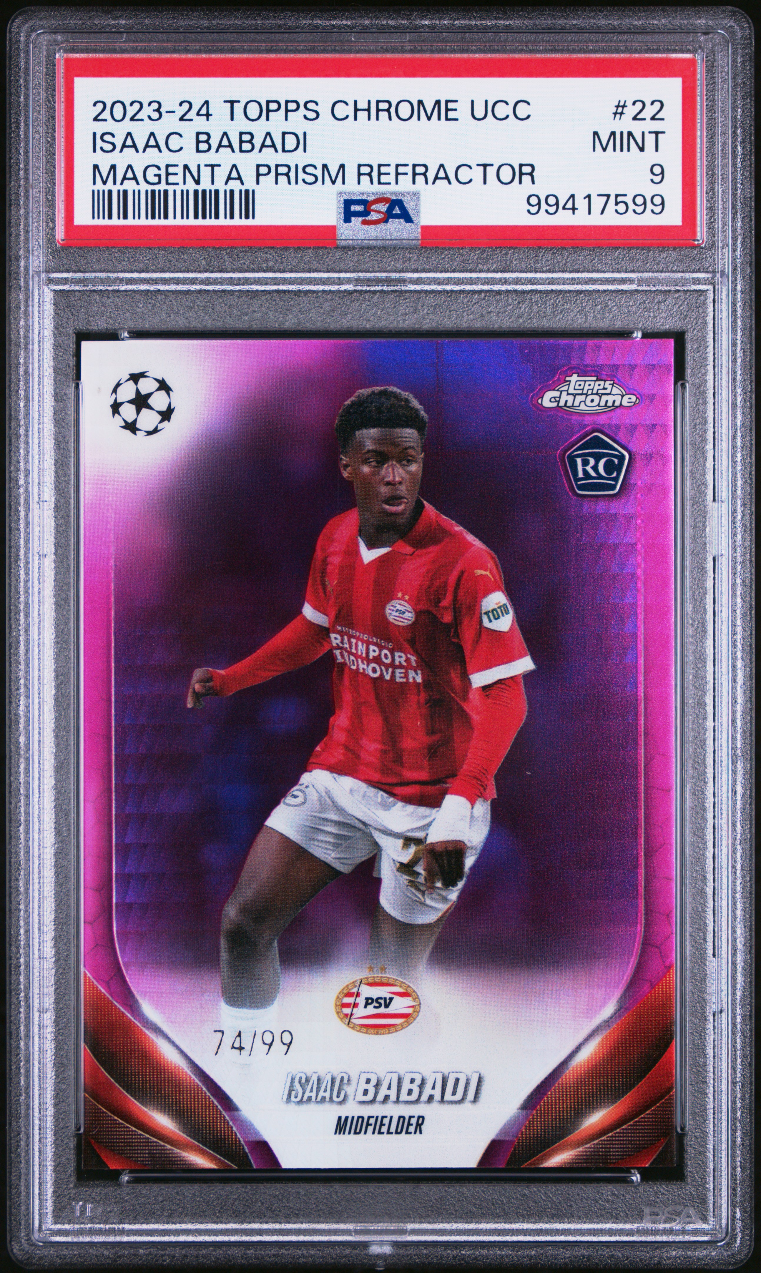 2023-24 Topps Chrome Uefa Club Competitions Isaac Babadi #22 (Magenta Prism Refractor) Mint 9 front