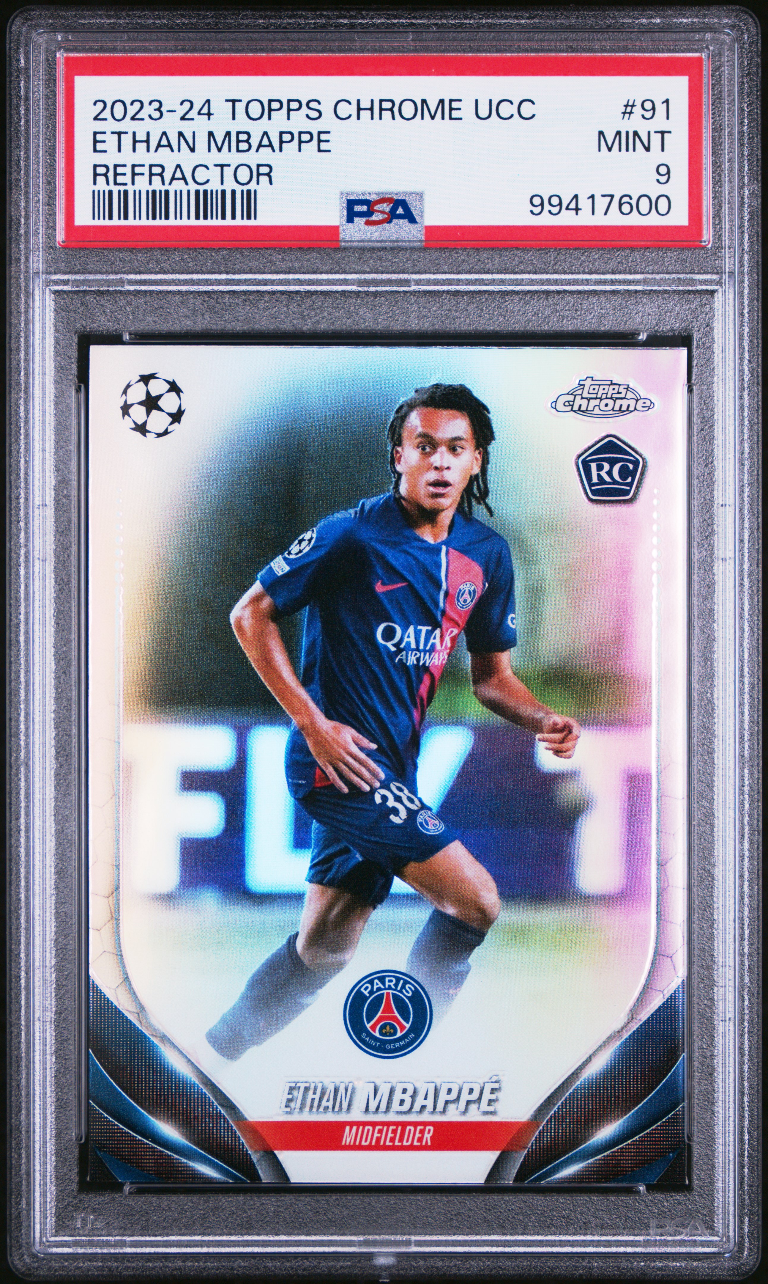 2023-24 Topps Chrome Uefa Club Competitions Ethan Mbappe #91 (Refractor) Mint 9 front