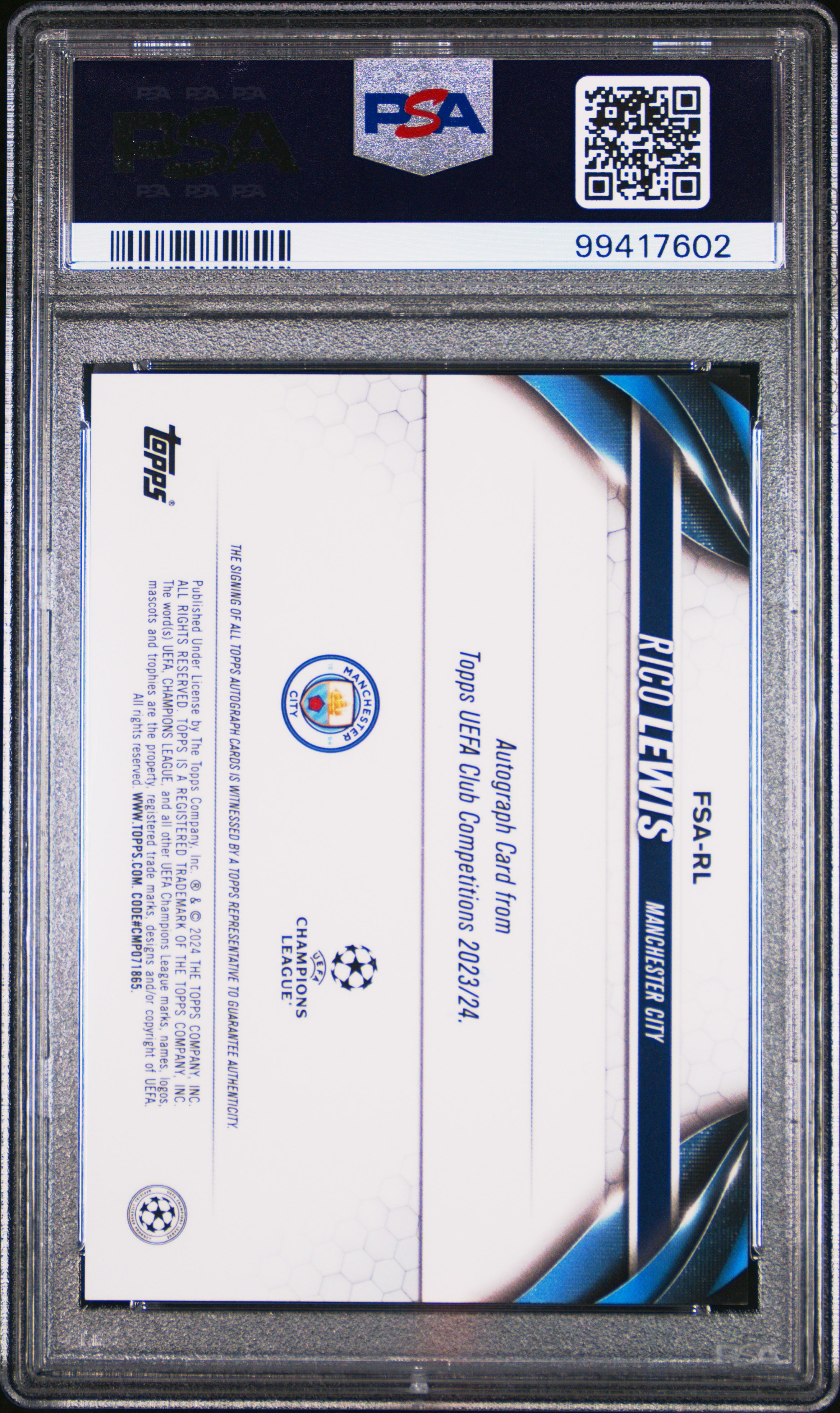 2023-24 Topps Chrome Uefa Club Competitions Future Stars Autographs Rico Lewis #Rl Mint 9 back