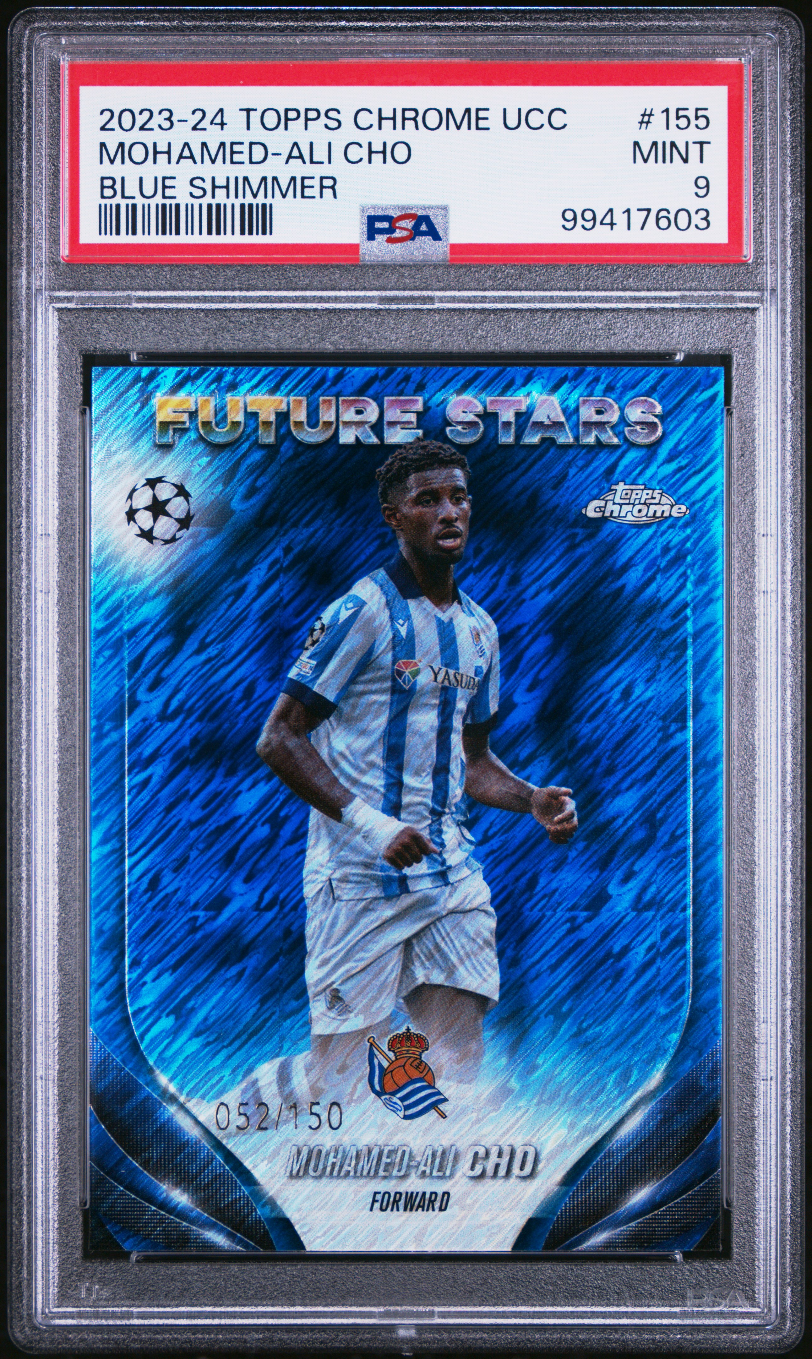2023-24 Topps Chrome Uefa Club Competitions Mohamed-Ali Cho #155 (Blue Shimmer) Mint 9 front