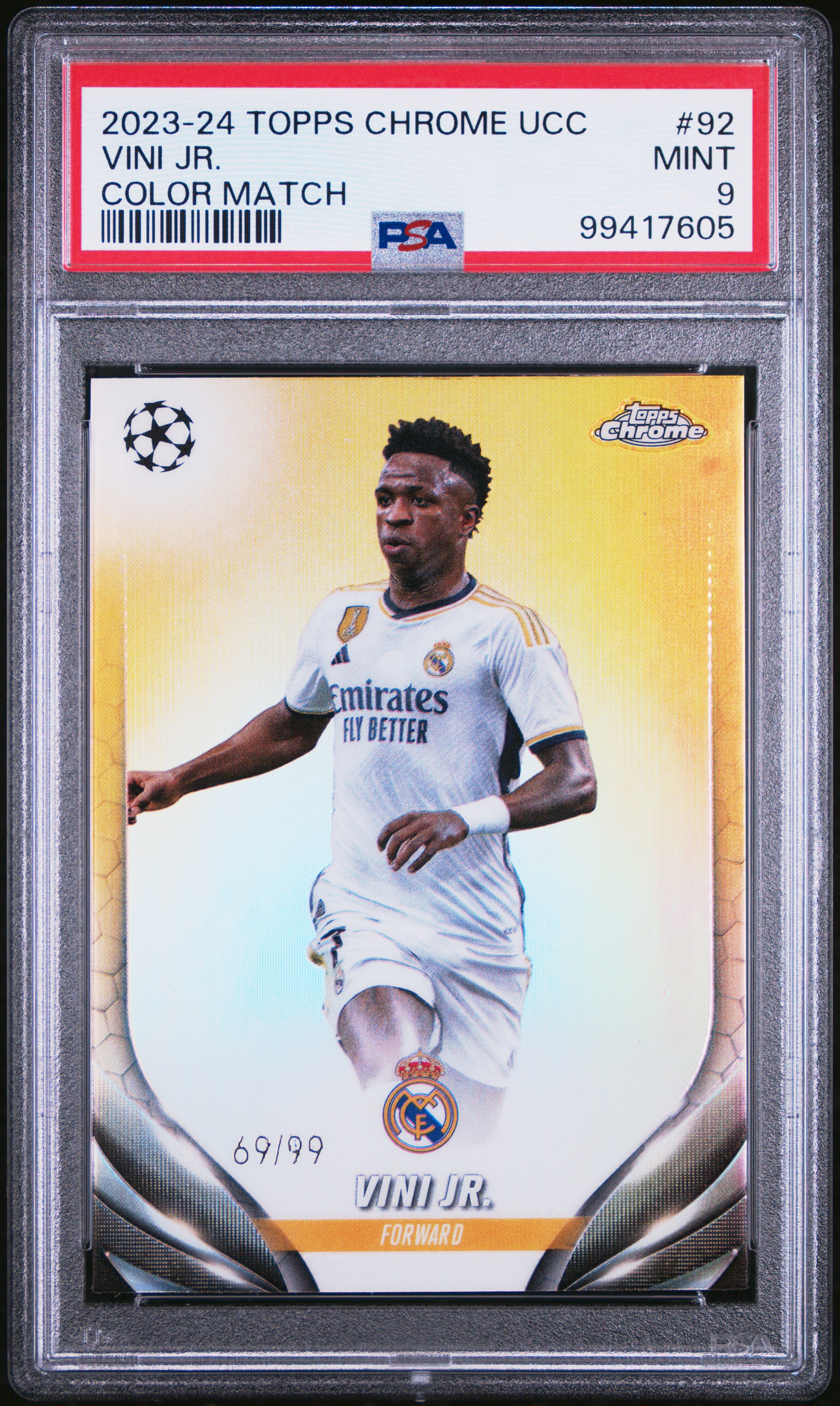 2023-24 Topps Chrome Uefa Club Competitions Vini Jr. #92 (Color Match) Mint 9 front