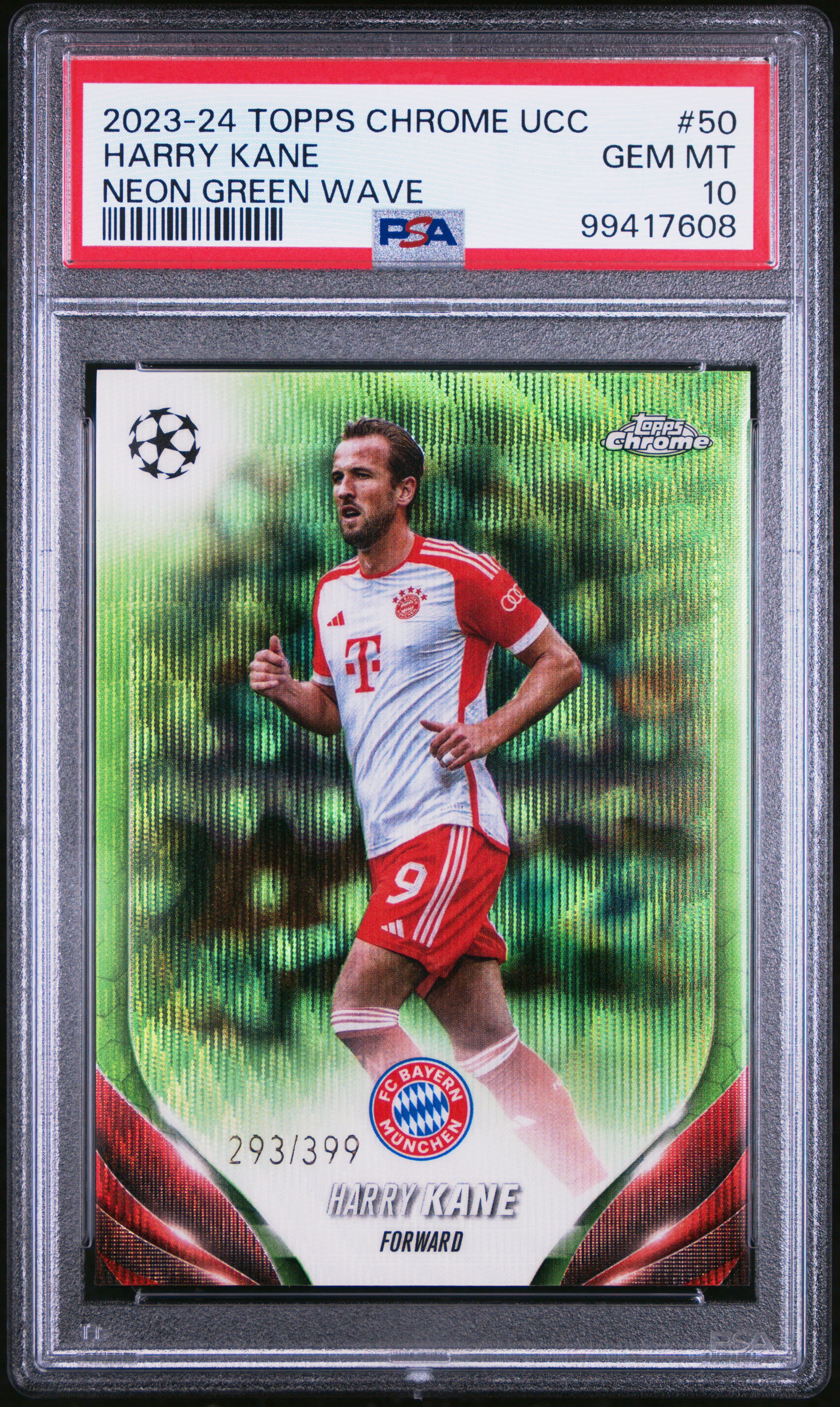 2023-24 Topps Chrome Uefa Club Competitions Harry Kane #50 (Neon Green Wave) Gem Mt 10 front