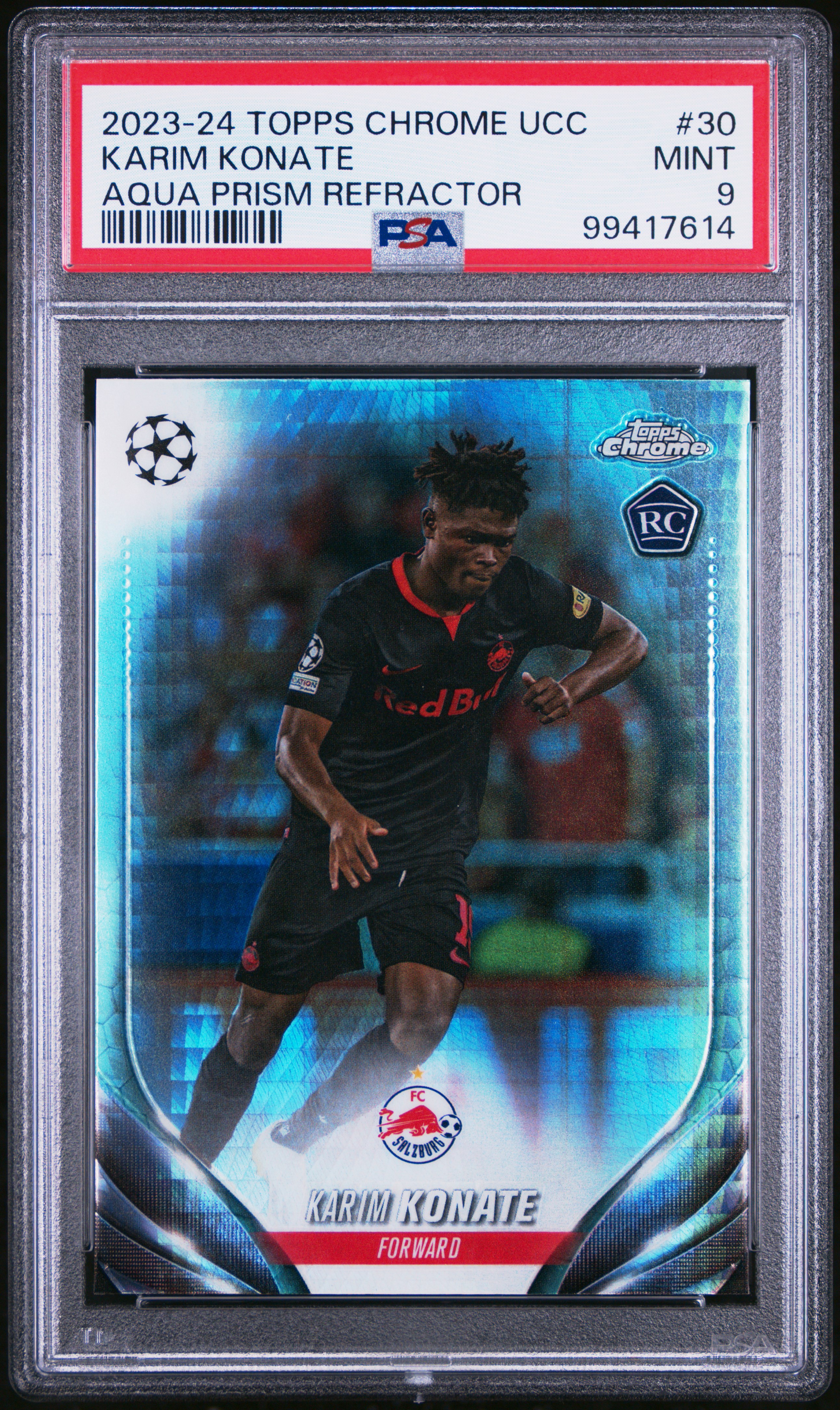 2023-24 Topps Chrome Uefa Club Competitions Karim Konate #30 (Aqua Prism Refractor) Mint 9 front