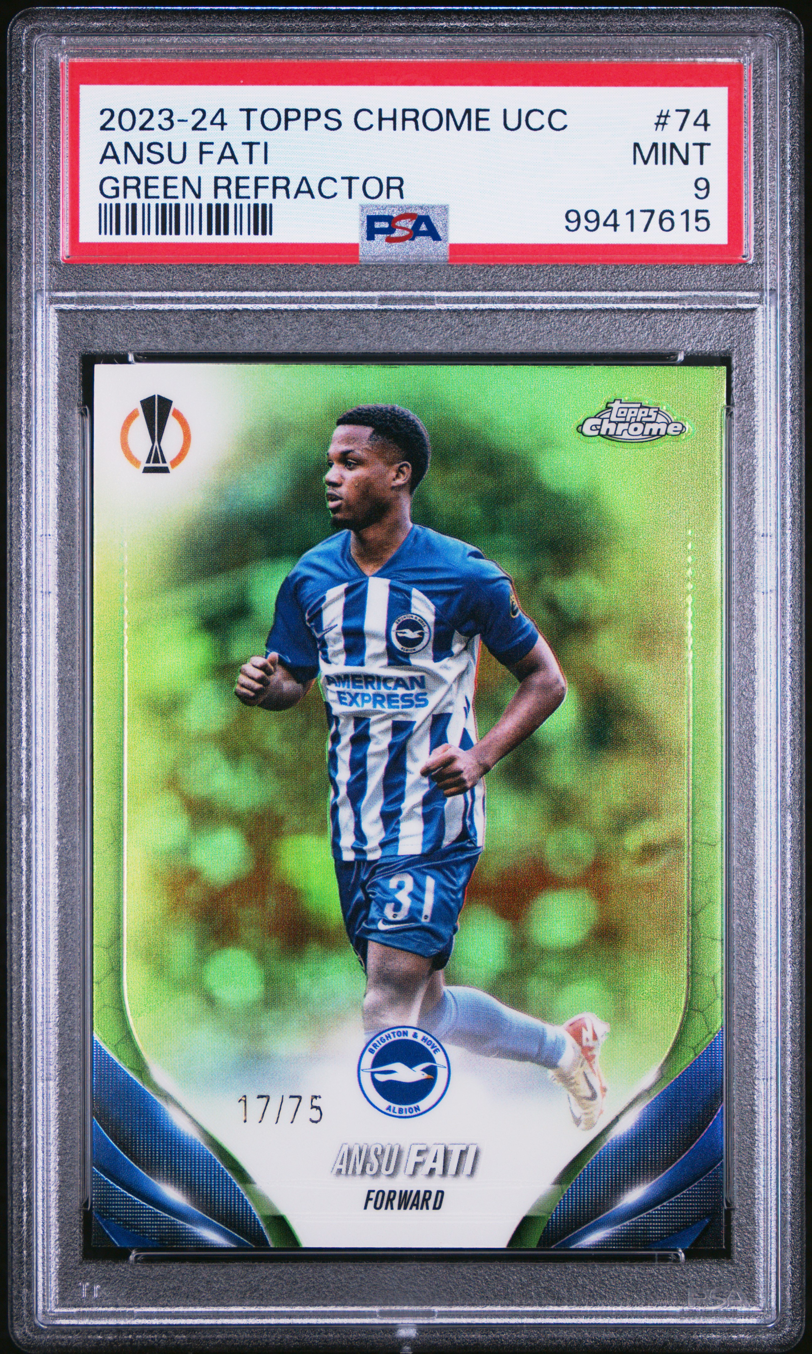 2023-24 Topps Chrome Uefa Club Competitions Ansu Fati #74 (Green Refractor) Mint 9 front