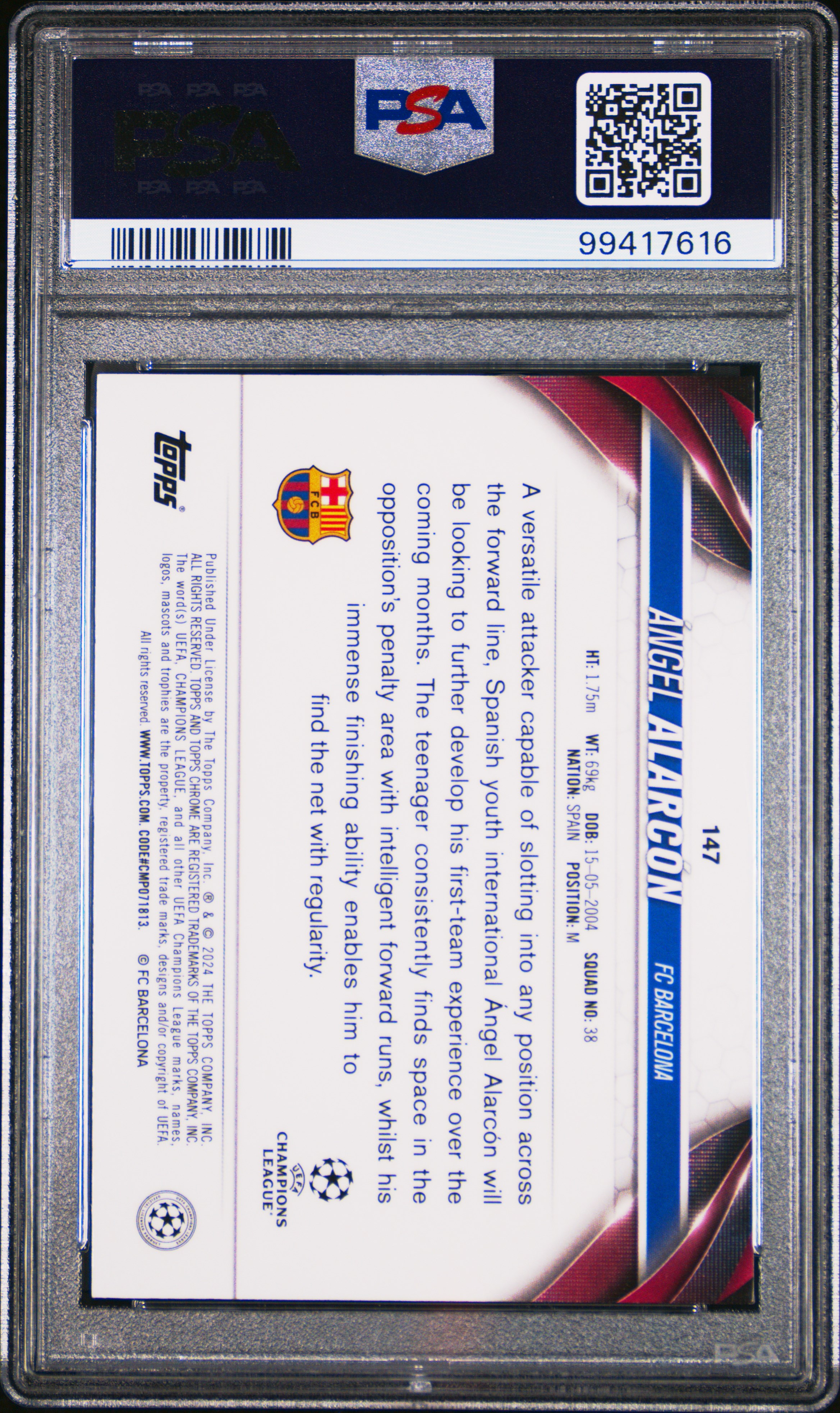 2023-24 Topps Chrome Uefa Club Competitions Angel Alarcon #147 (Night Vision Ray Wave) Mint 9 back