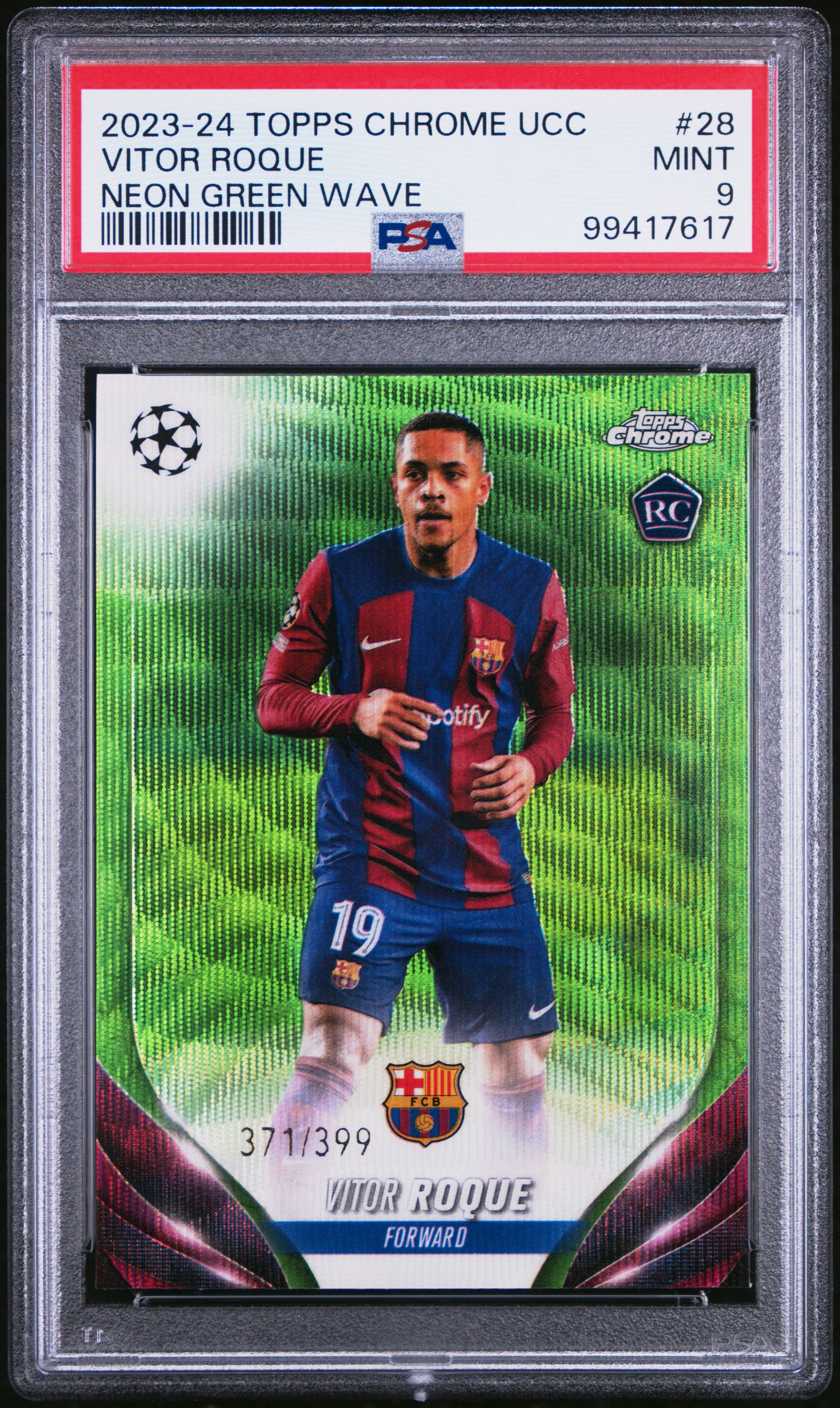 2023-24 Topps Chrome Uefa Club Competitions Vitor Roque #28 (Neon Green Wave) Mint 9 front