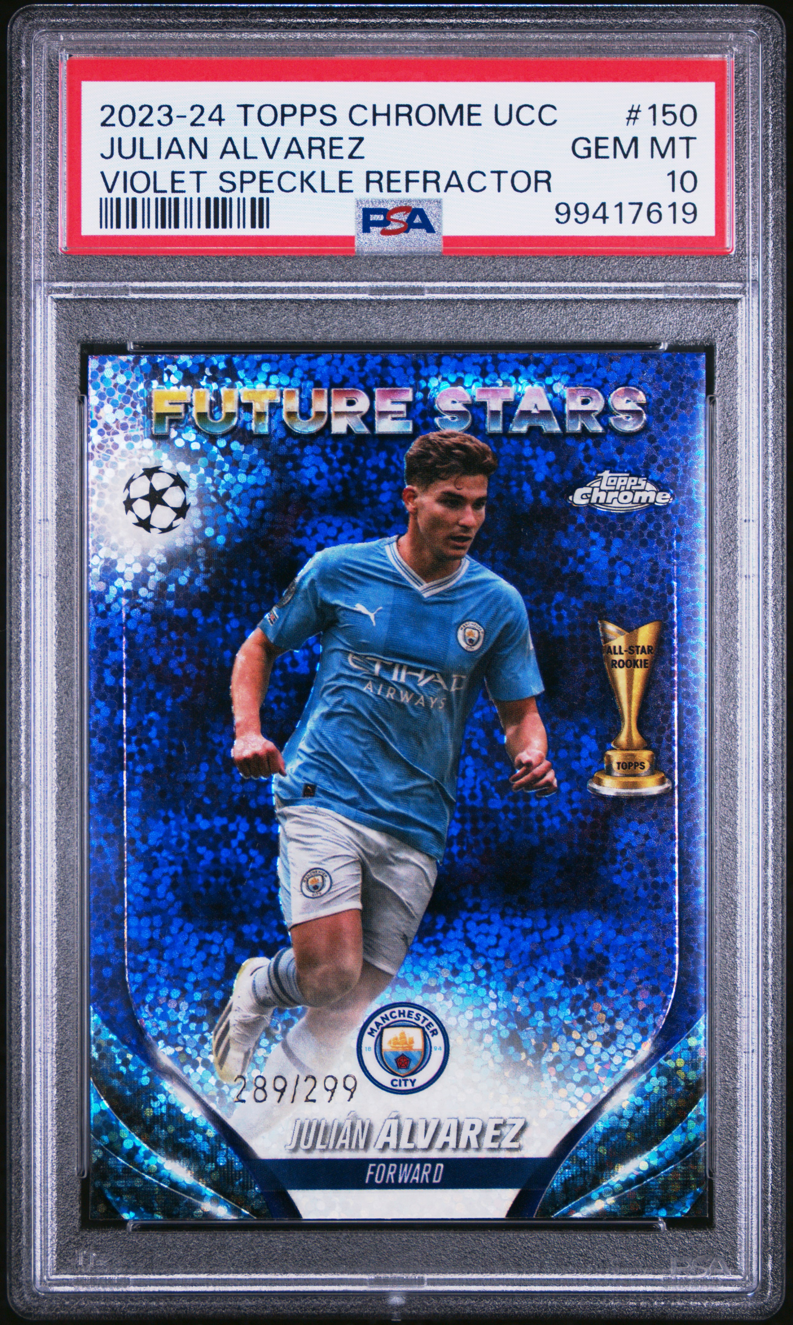 2023-24 Topps Chrome Uefa Club Competitions Julian Alvarez #150 (Violet Speckle Refractor) Gem Mt 10 front