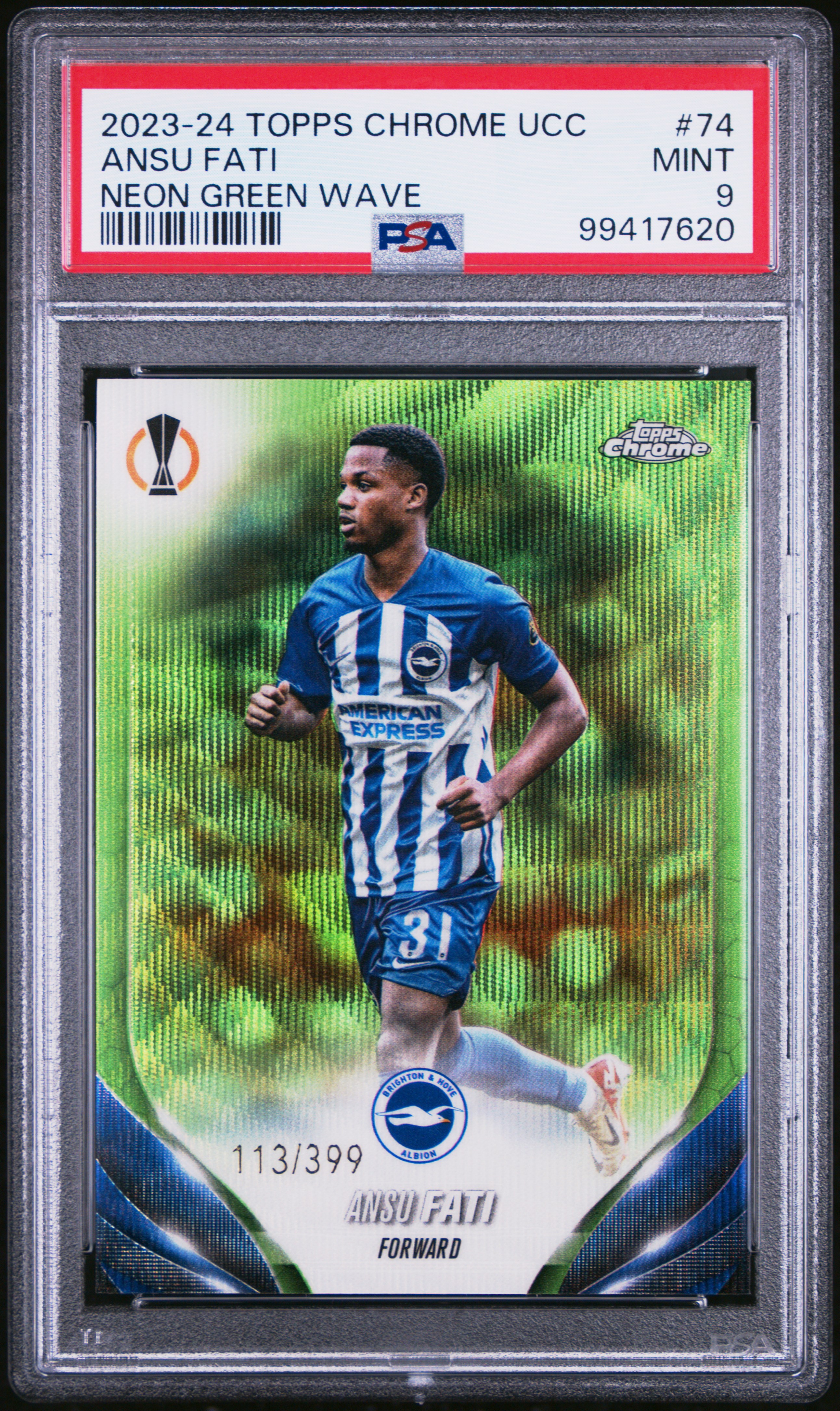 2023-24 Topps Chrome Uefa Club Competitions Ansu Fati #74 (Neon Green Wave) Mint 9 front