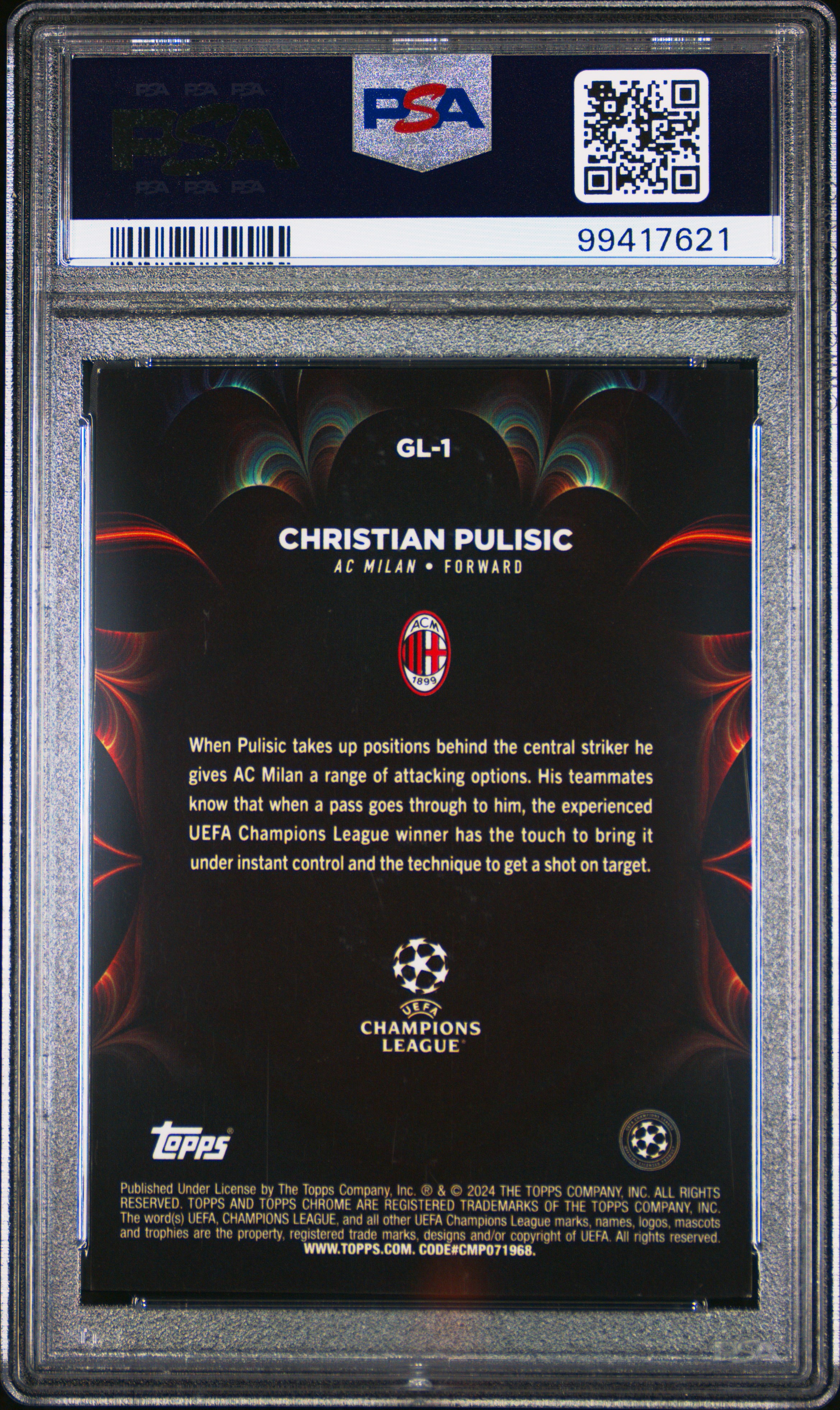 2023-24 Topps Chrome Uefa Club Competitions Golazo Christian Pulisic #Gl1 (Golazo-Aqua Wave) Nm-Mt 8 back