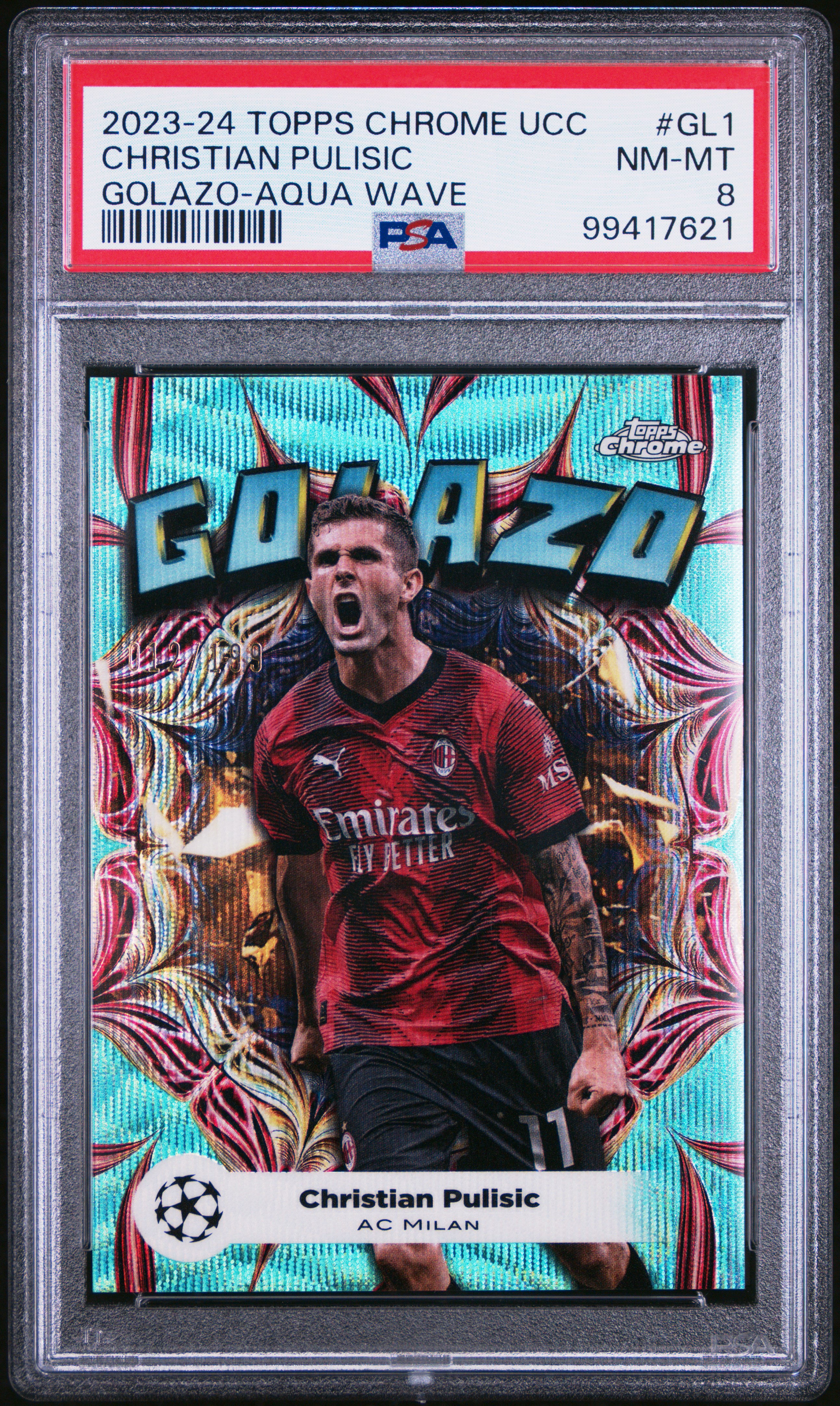 2023-24 Topps Chrome Uefa Club Competitions Golazo Christian Pulisic #Gl1 (Golazo-Aqua Wave) Nm-Mt 8 front