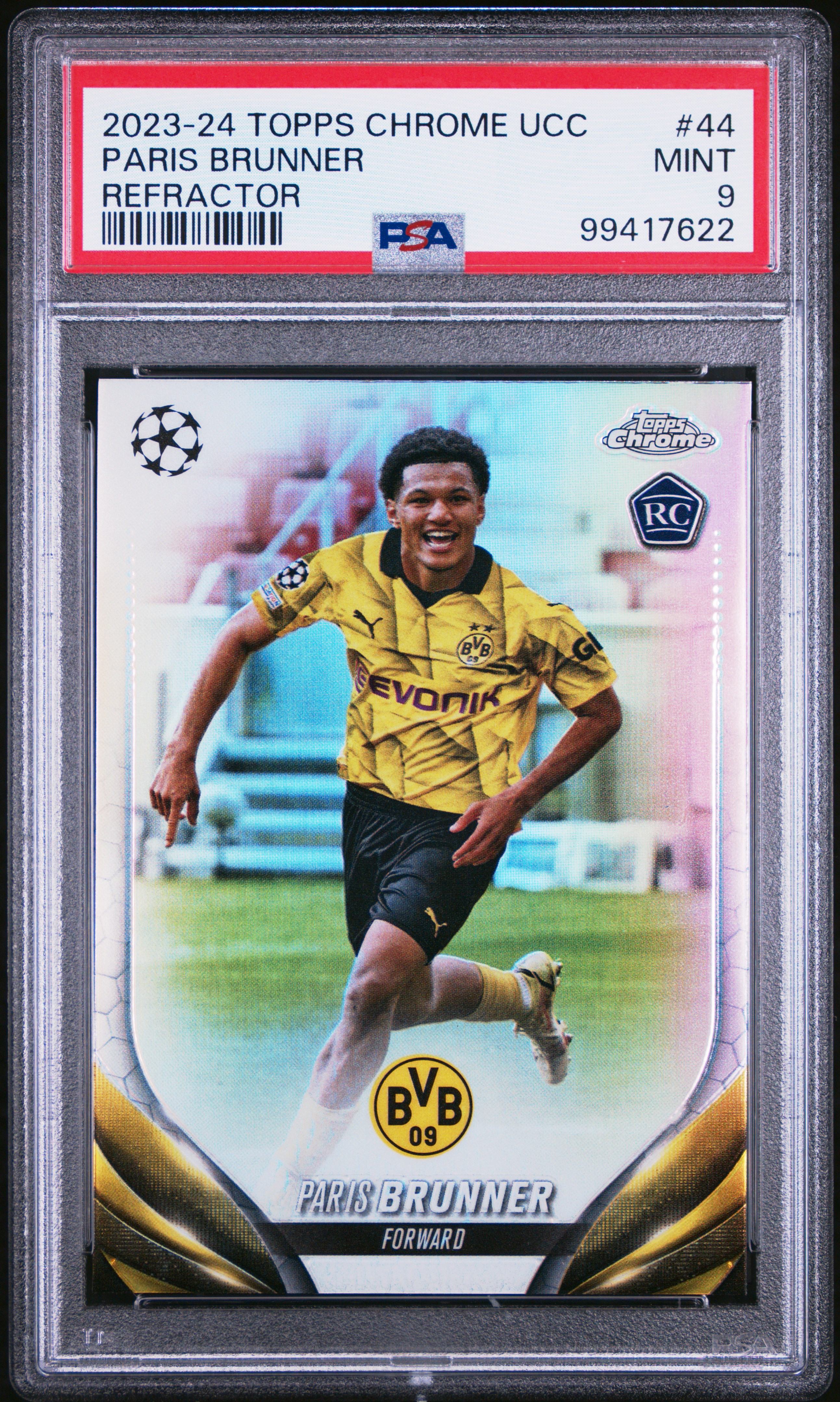 2023-24 Topps Chrome Uefa Club Competitions Paris Brunner #44 (Refractor) Mint 9 front