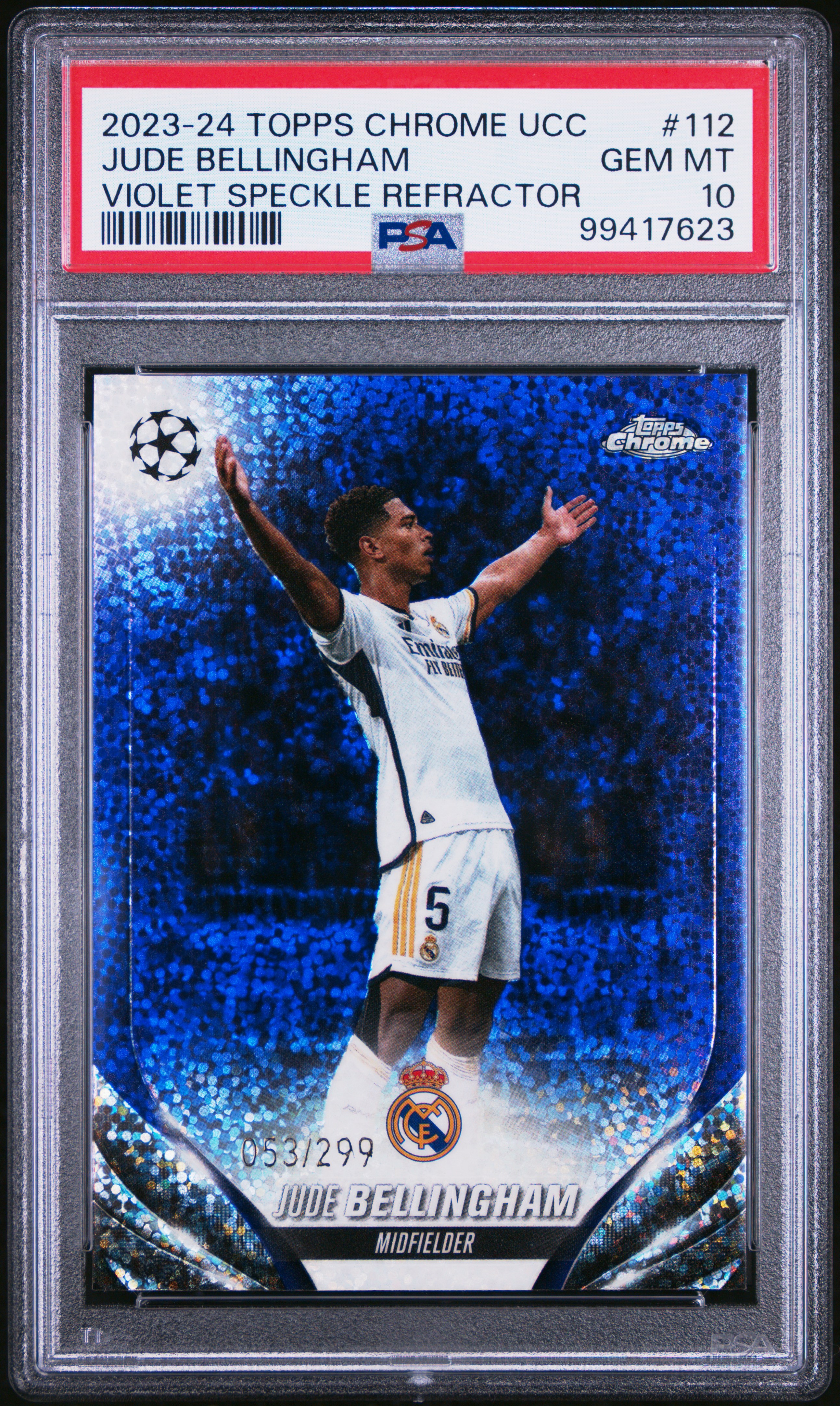 2023-24 Topps Chrome Uefa Club Competitions Jude Bellingham #112 (Violet Speckle Refractor) Gem Mt 10 front