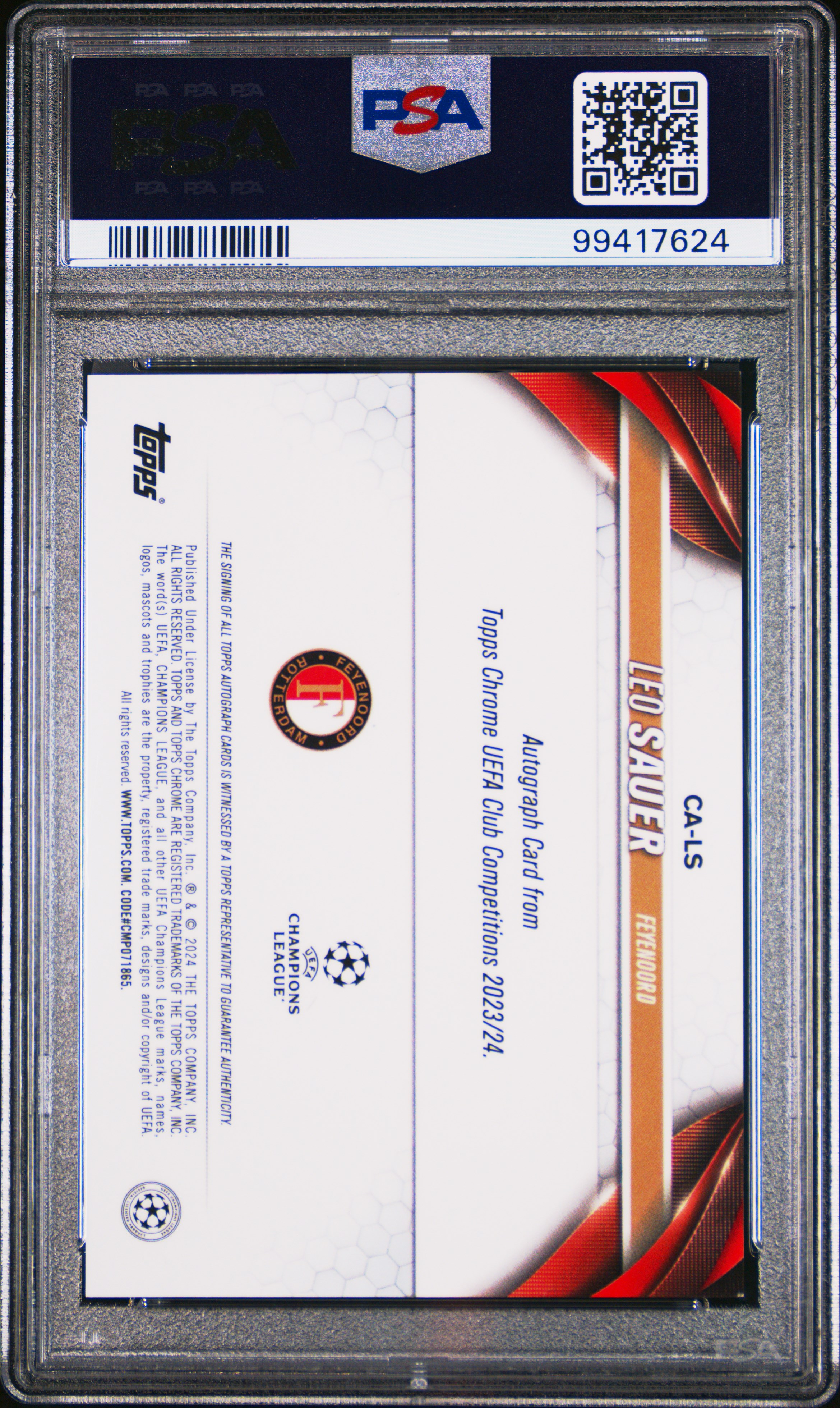 2023-24 Topps Chrome Uefa Club Competitions Chrome Autographs Leo Sauer #Ls Mint 9 back