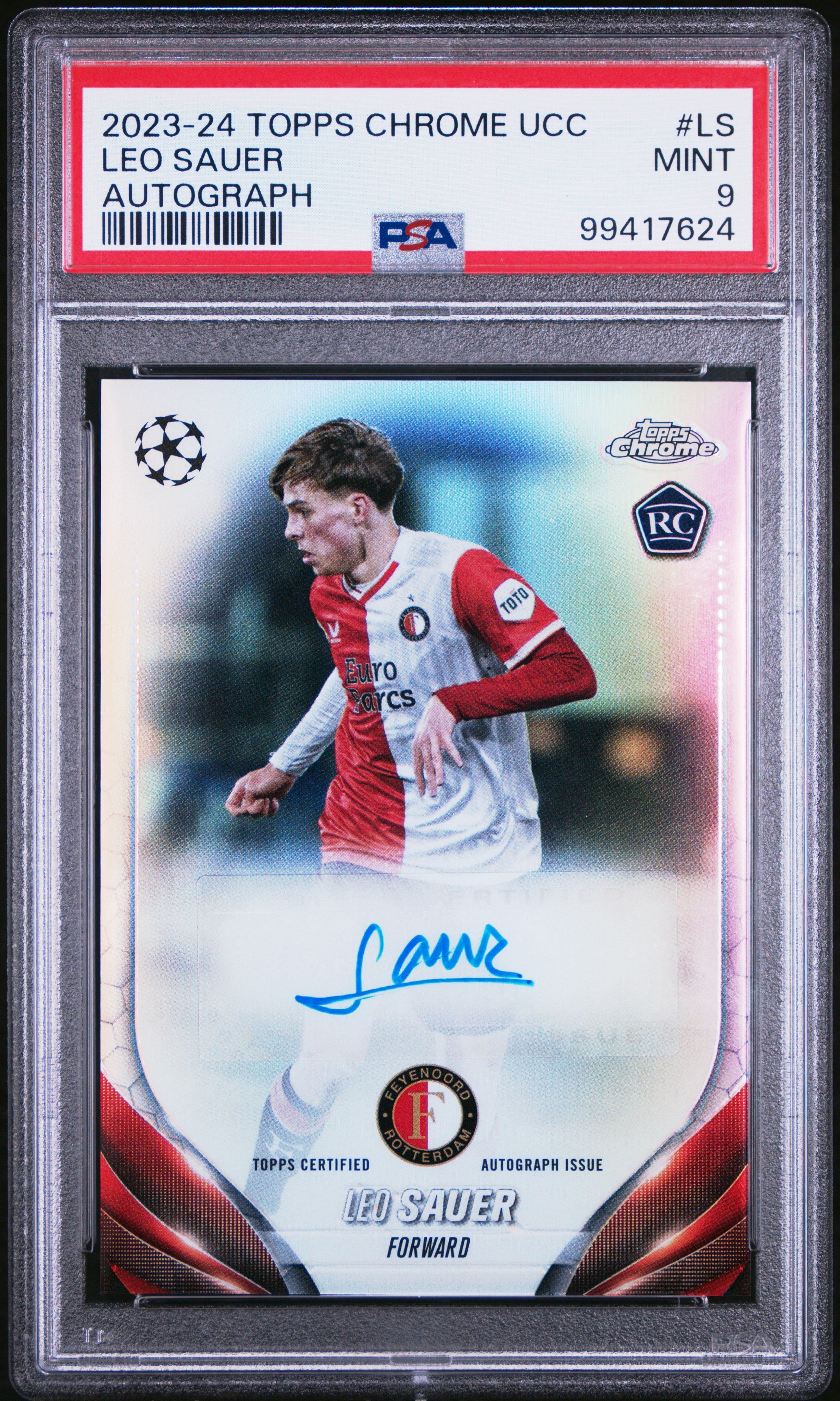 2023-24 Topps Chrome Uefa Club Competitions Chrome Autographs Leo Sauer #Ls Mint 9 front