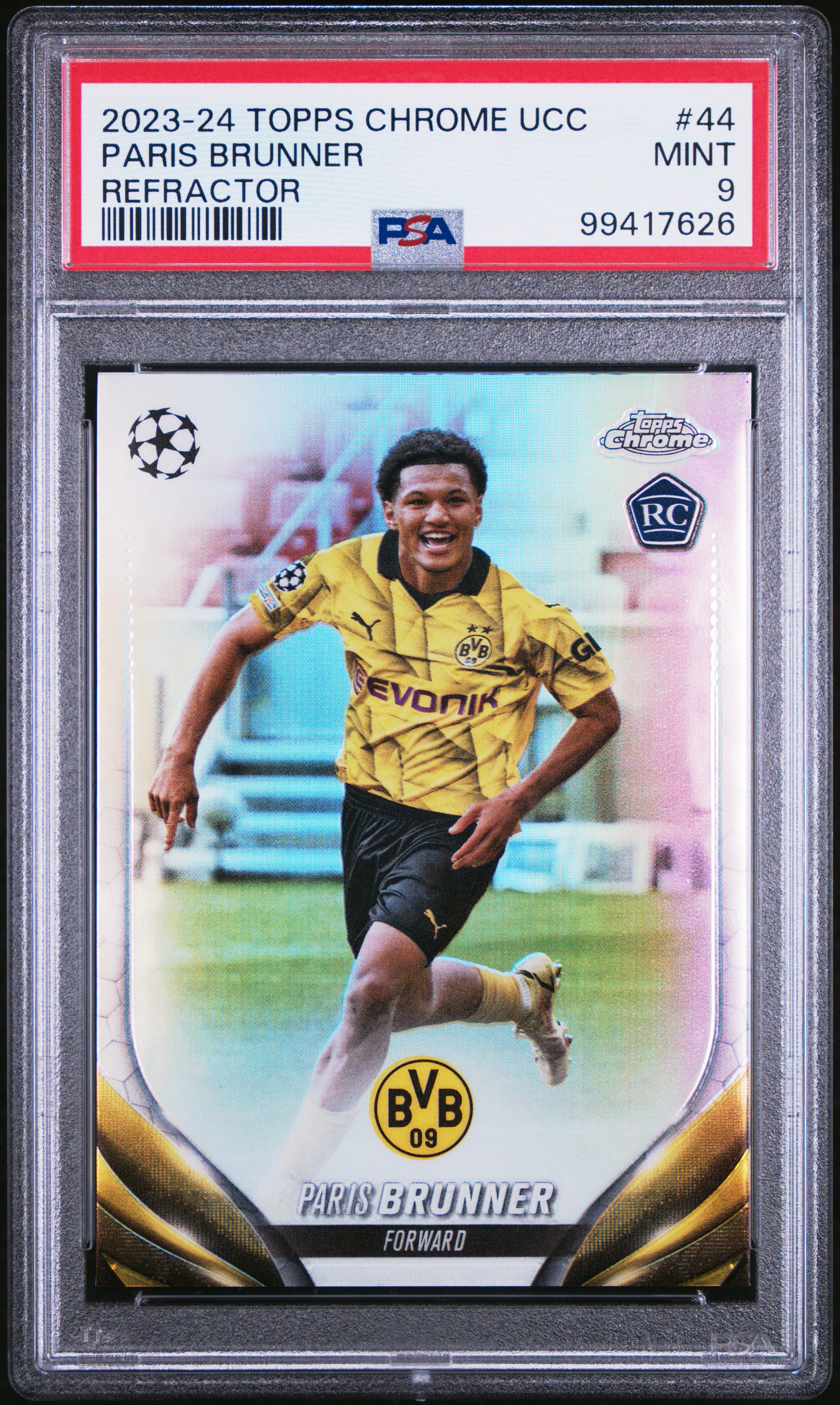2023-24 Topps Chrome Uefa Club Competitions Paris Brunner #44 (Refractor) Mint 9 front