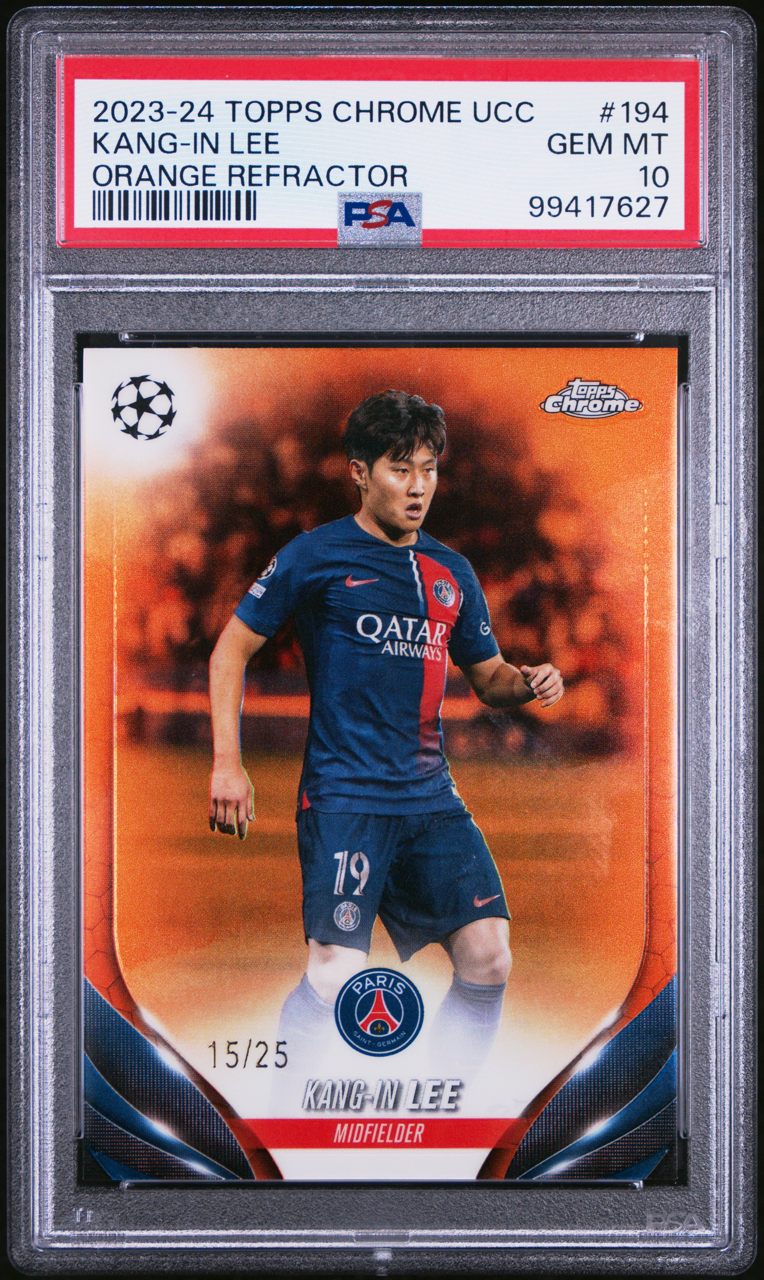 2023-24 Topps Chrome Uefa Club Competitions Kang-In Lee #194 (Orange Refractor) Gem Mt 10 front
