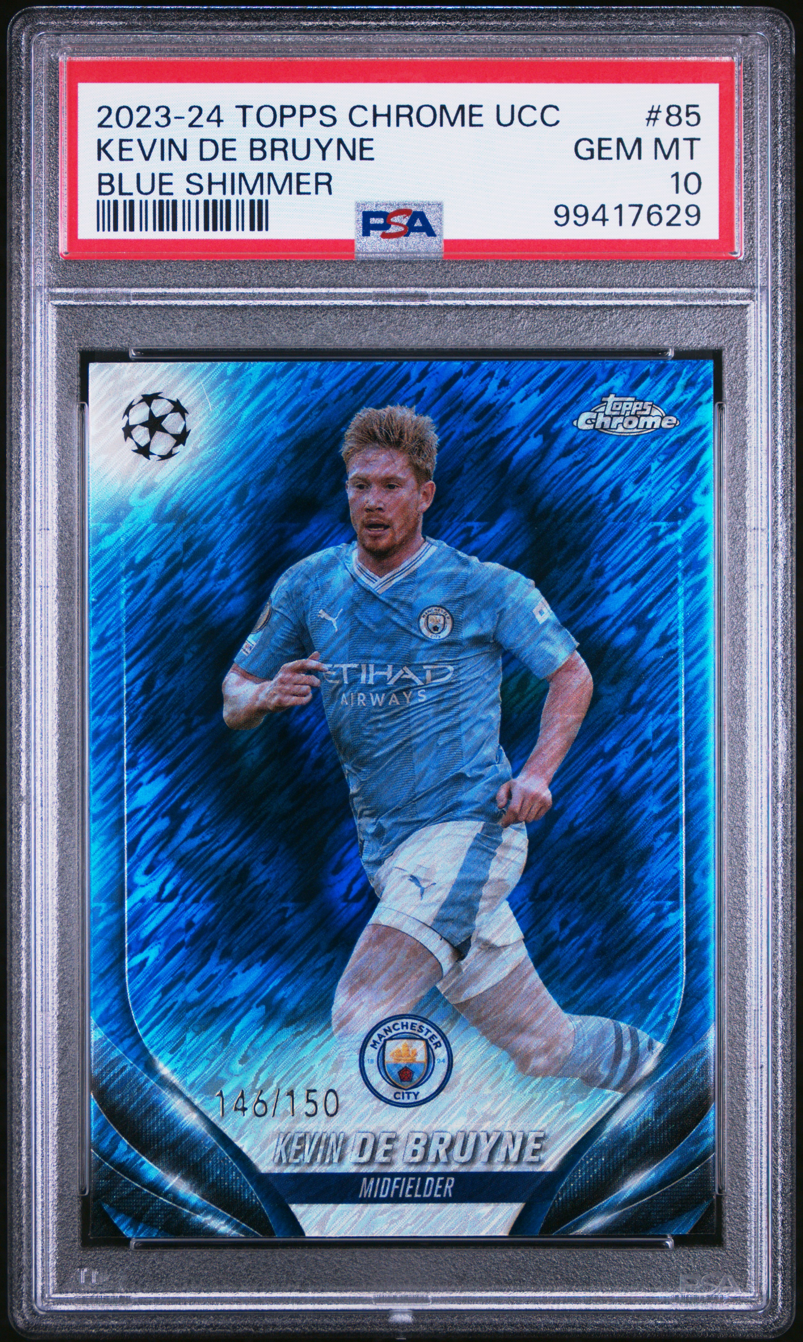 2023-24 Topps Chrome Uefa Club Competitions Kevin De Bruyne #85 (Blue Shimmer) Gem Mt 10 front
