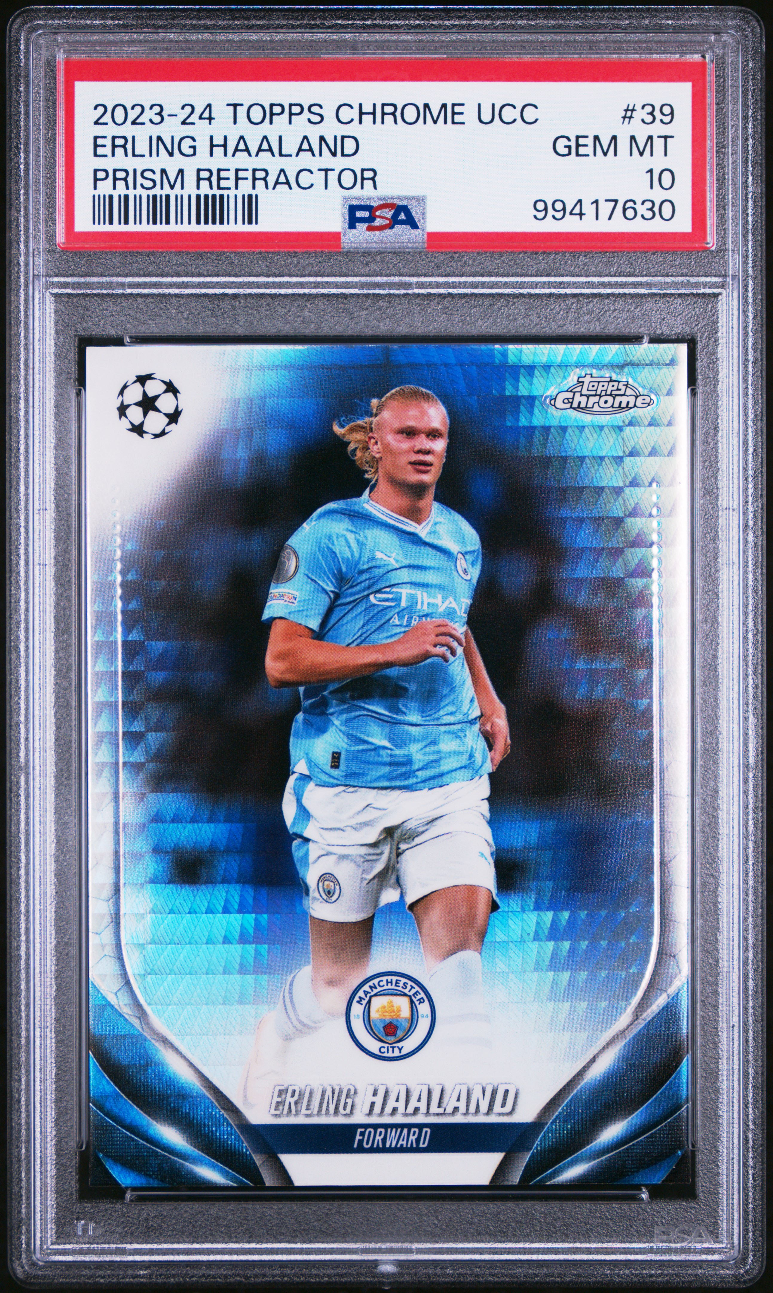 2023-24 Topps Chrome Uefa Club Competitions Erling Haaland #39 (Prism Refractor) Gem Mt 10 front