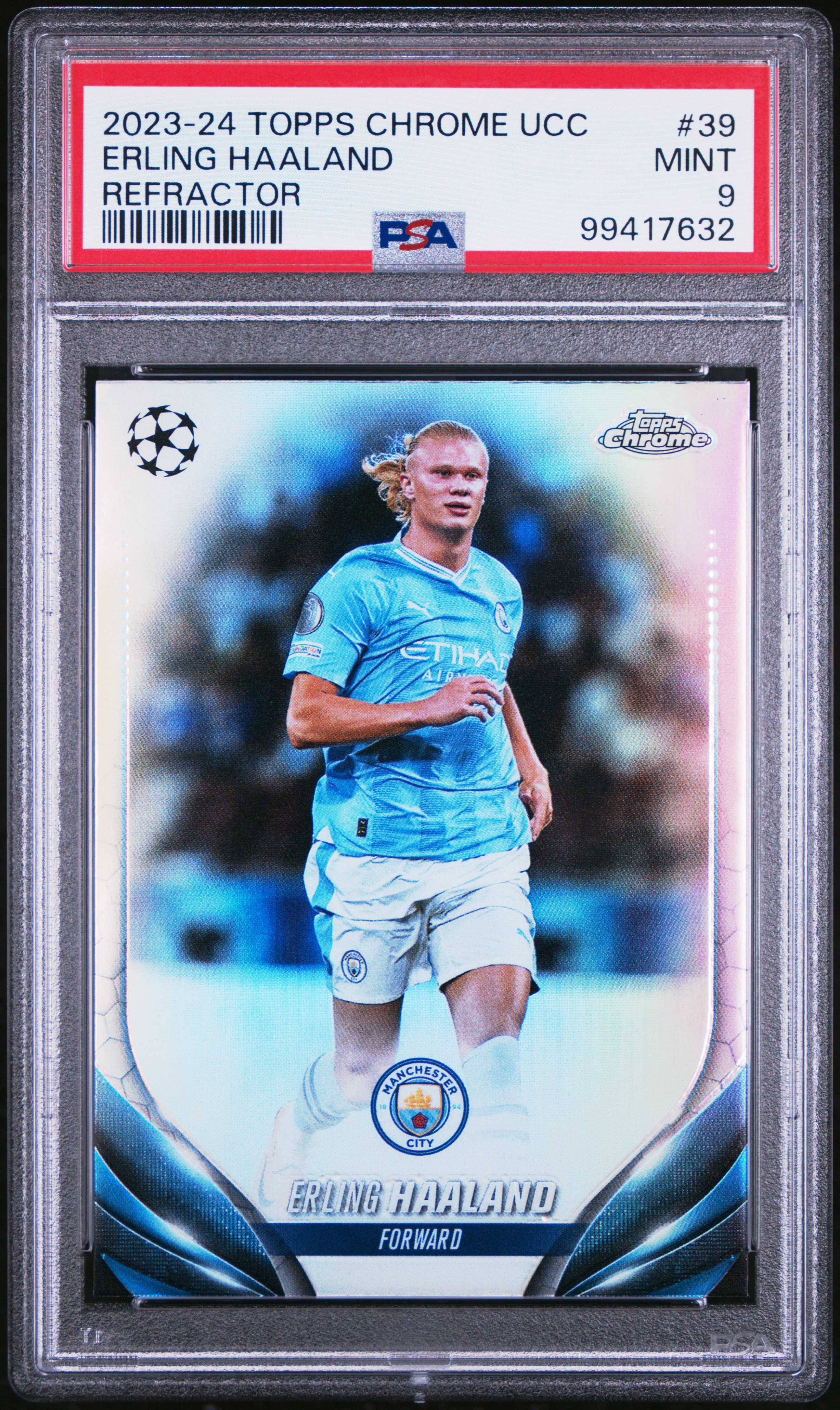 2023-24 Topps Chrome Uefa Club Competitions Erling Haaland #39 (Refractor) Mint 9 front