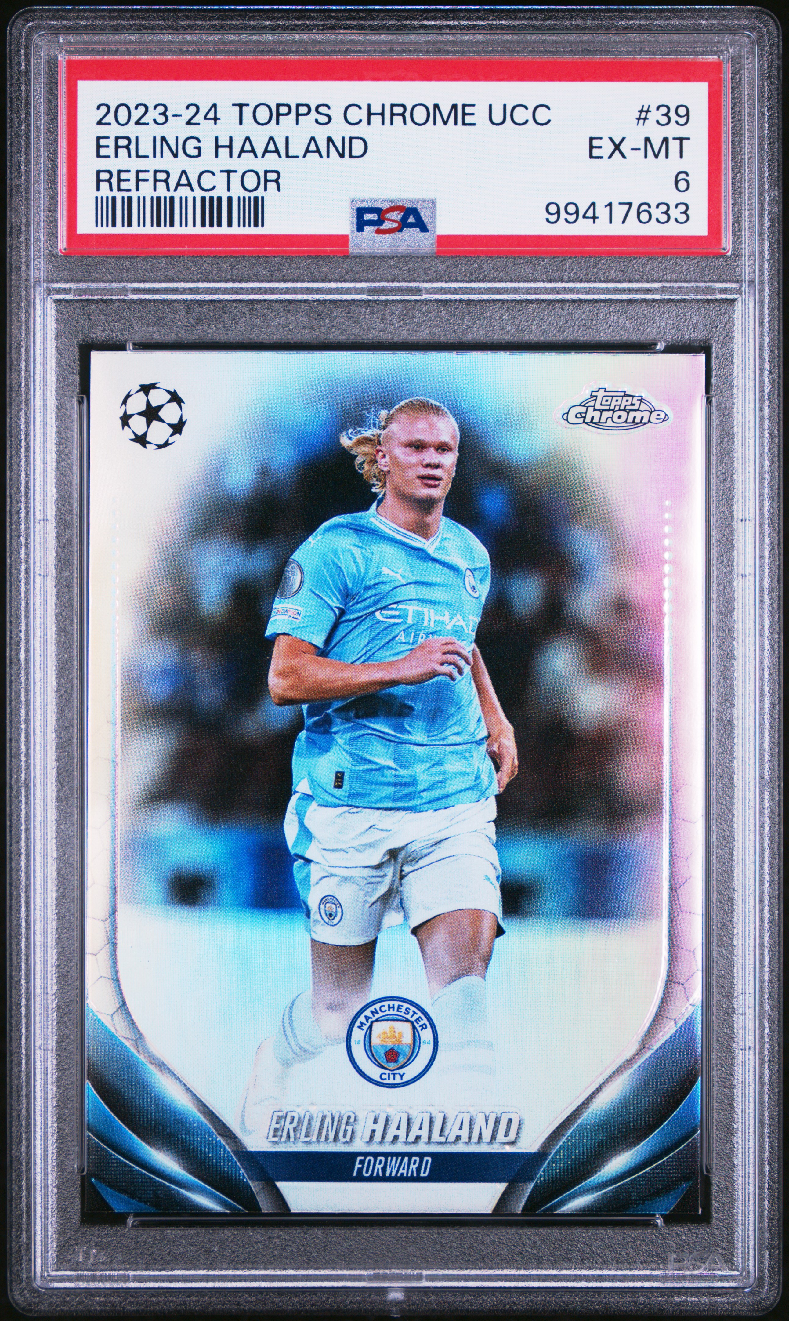 2023-24 Topps Chrome Uefa Club Competitions Erling Haaland #39 (Refractor) Ex-Mt 6 front