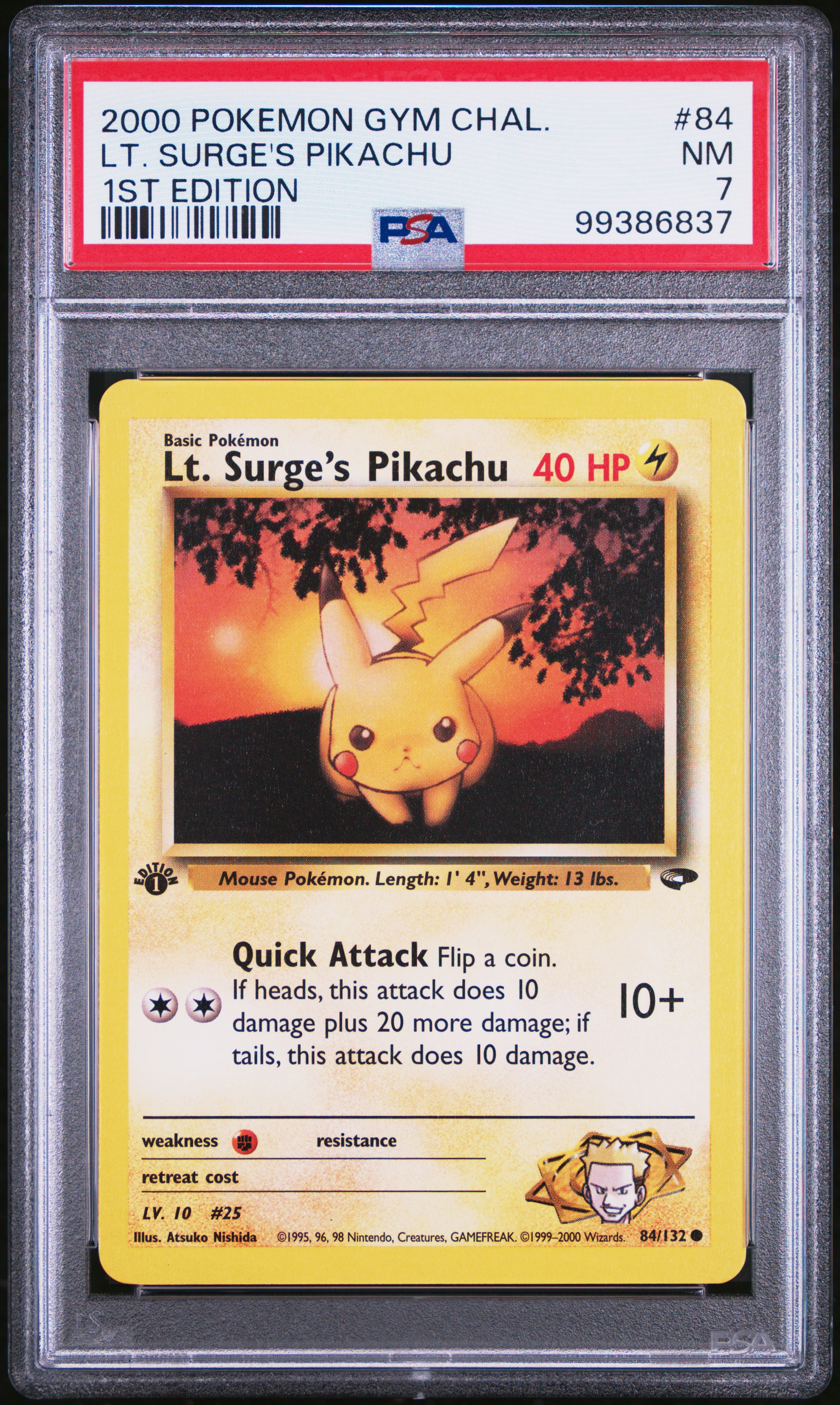 2000 Pokemon Gym Challenge Lt. Surge's Pikachu #84 (1St Edition) Nm 7 front