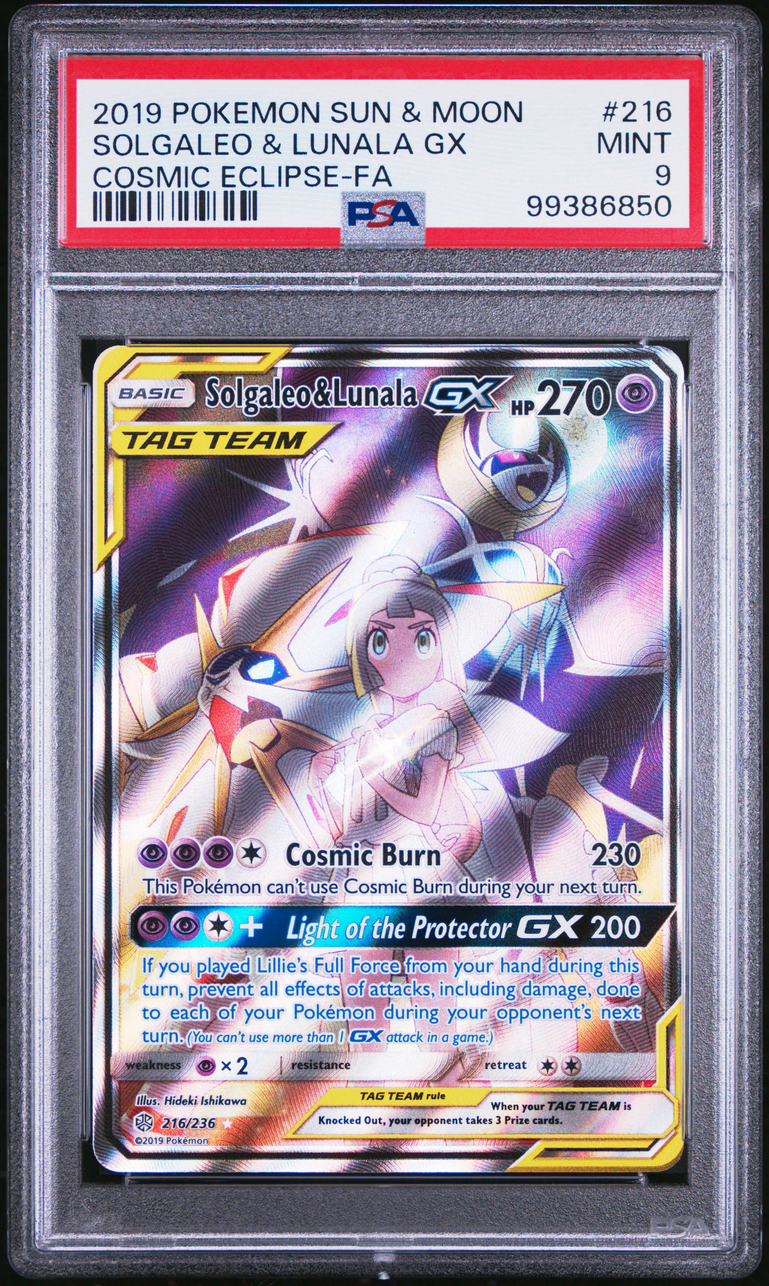 2019 Pokemon Sun & Moon Cosmic Eclipse Solgaleo & Lunala Gx #216 (Cosmic Eclipse-Fa) Mint 9 front