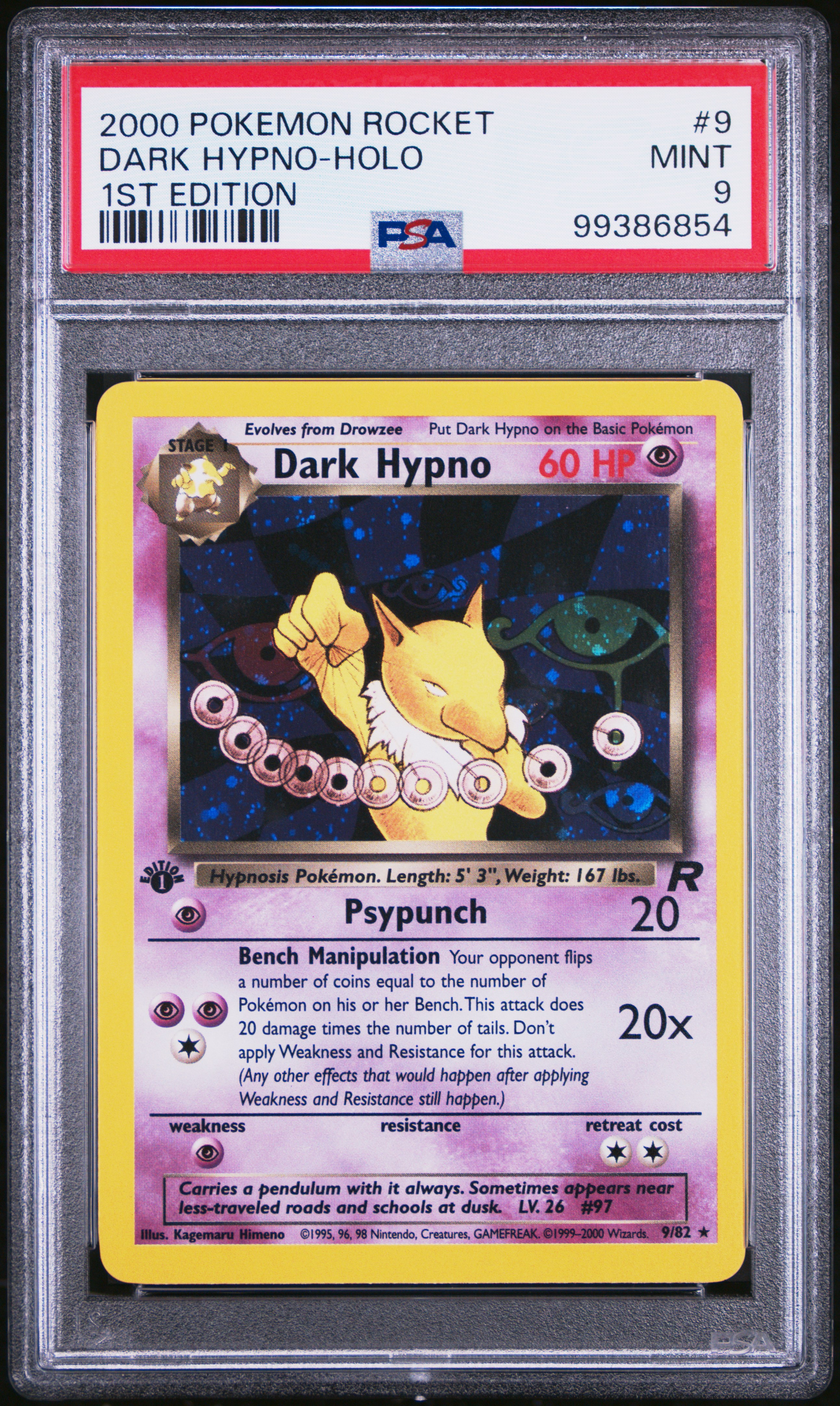 2000 Pokemon Rocket Dark Hypno-Holo #9 (1St Edition) Mint 9 front
