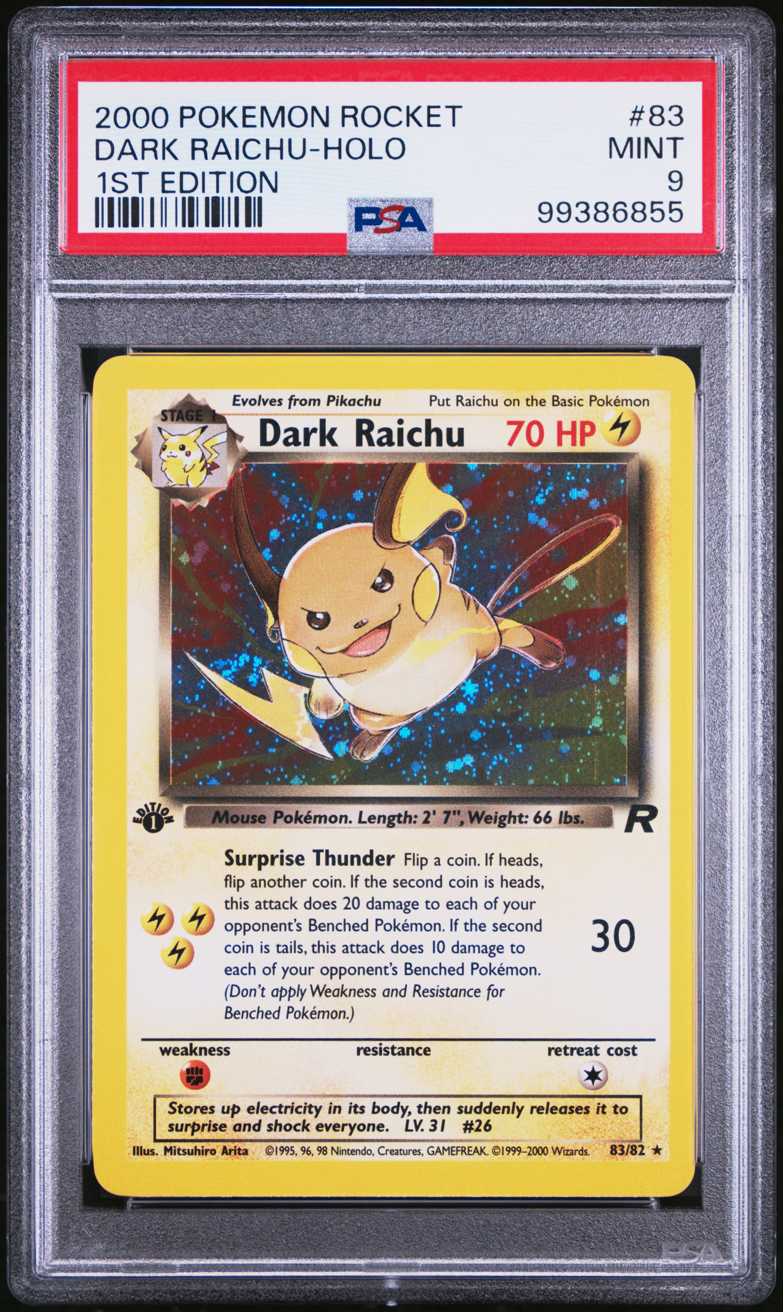 2000 Pokemon Rocket Dark Raichu-Holo #83 (1St Edition) Mint 9 front