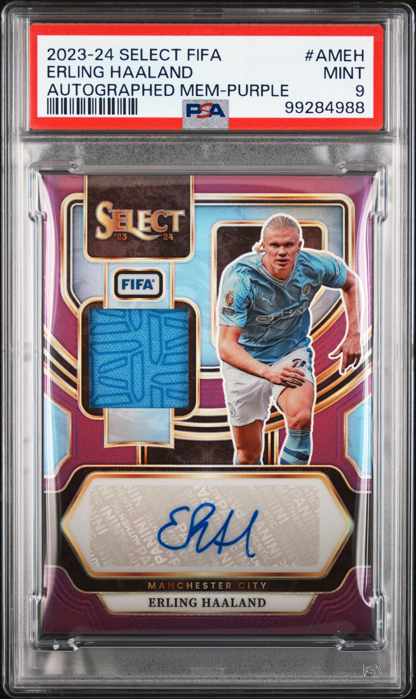 2023-24 Panini Select Fifa Autographed Memorabilia Erling Haaland #Ameh (Autographed Mem-Purple) Mint 9 front