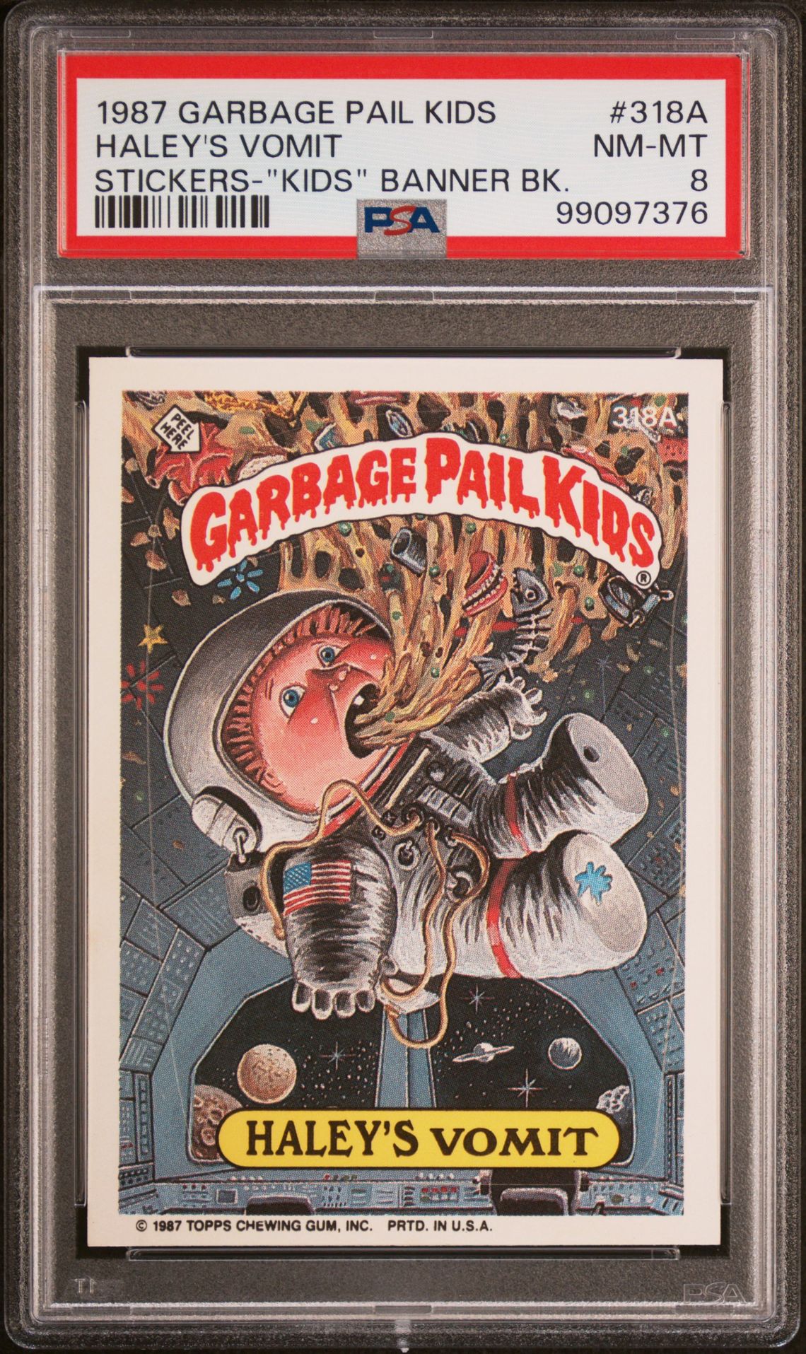 1987 Topps GARBAGE PAIL KIDS STICKERS "KIDS" BANNER BK. #318A Haley's Vomit front