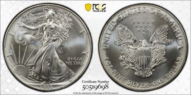 1993 $1 Silver Eagle MS66