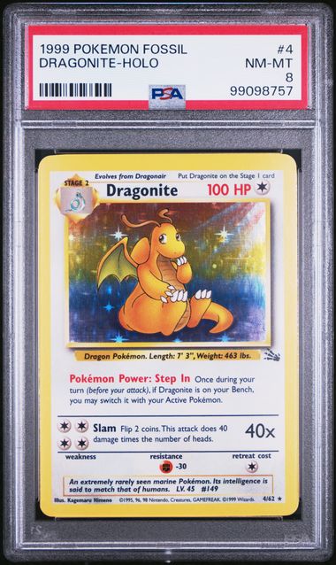 1999 Pokemon POKEMON FOSSIL Holo #4 Dragonite-Holo front