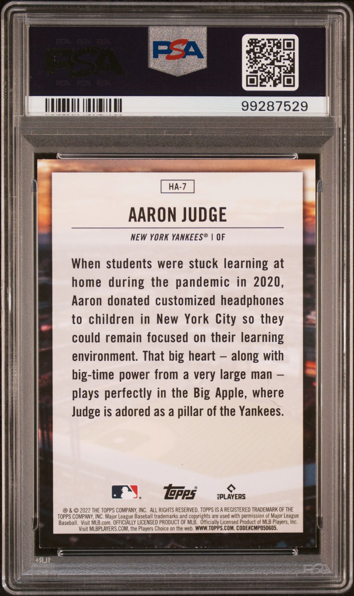 2022 Topps Home Field Advantage Aaron Judge #Ha7 (Home Field Advantage) Mint 9 back