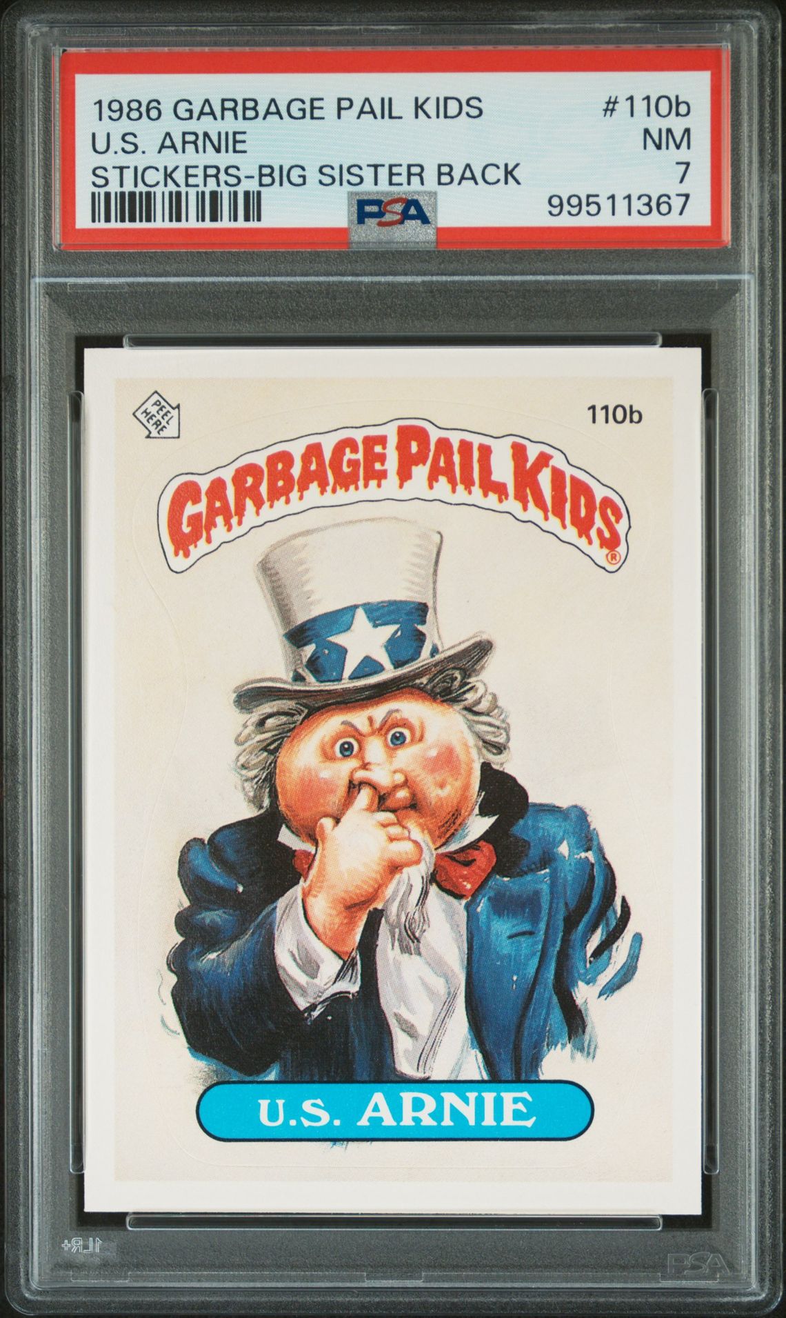 1986 Topps GARBAGE PAIL KIDS STICKERS STICKERS-BIG SISTER BACK #110B U.S. Arnie front