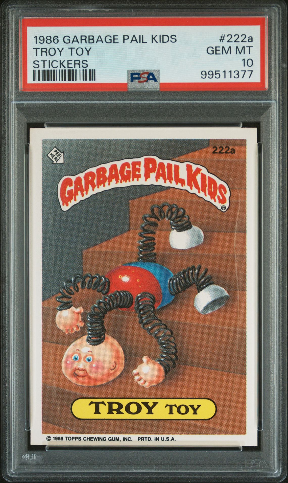 1986 Topps GARBAGE PAIL KIDS STICKERS #222A Troy Toy front