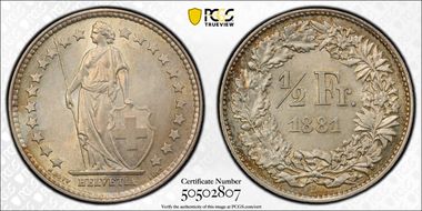 1881 B 1/2 Fr MS63