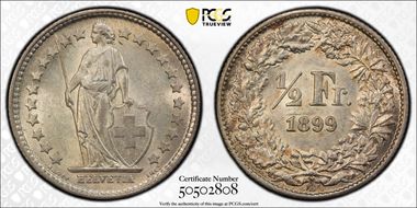 1899 B 1/2 Fr KM-23  Ag MS62