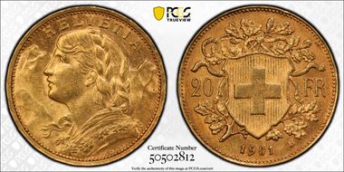 1901 B 20 Fr KM-35.1  Au MS63